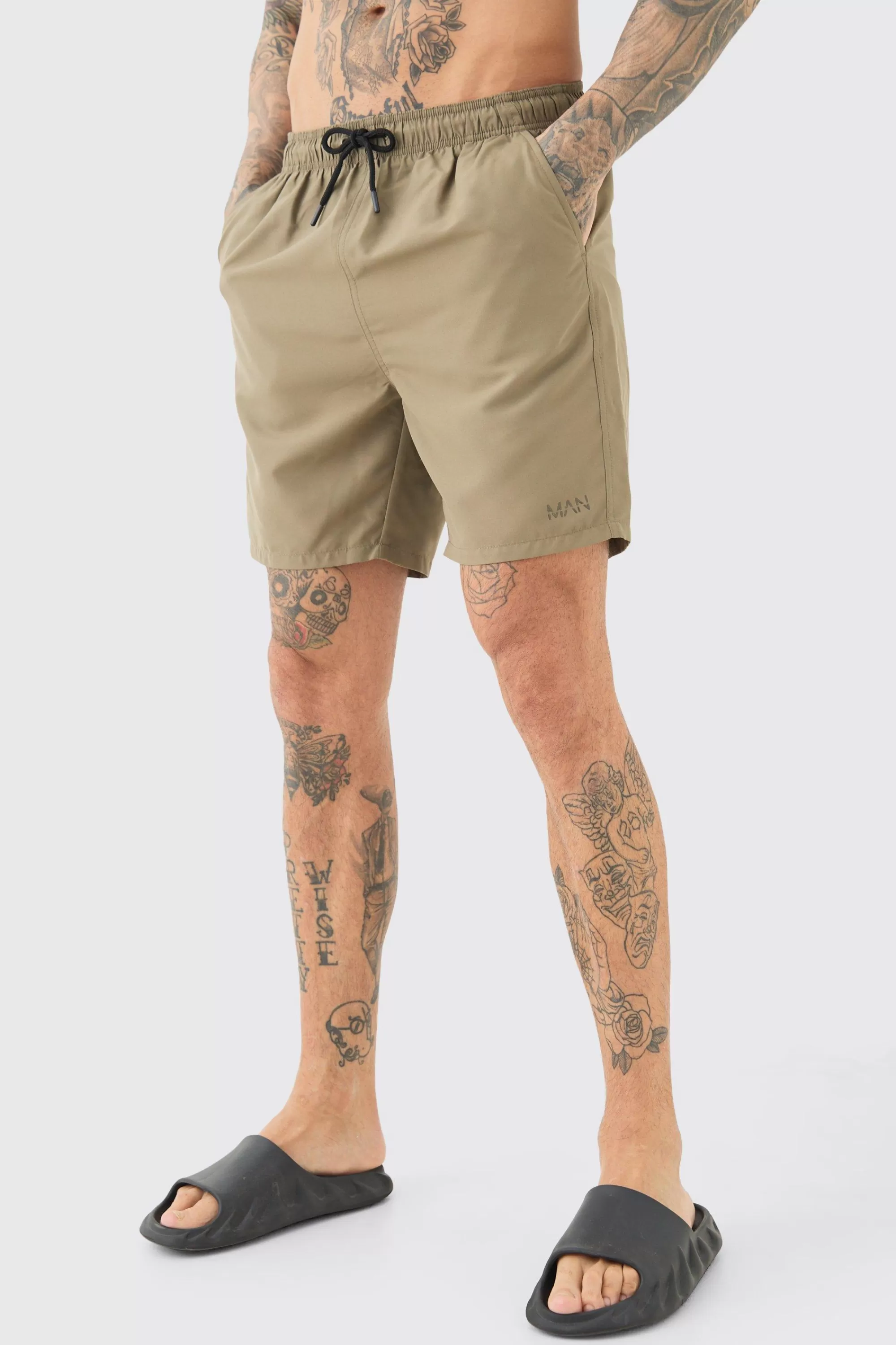 boohooMAN Tall Original Man Mid Length Swim Short | UK
