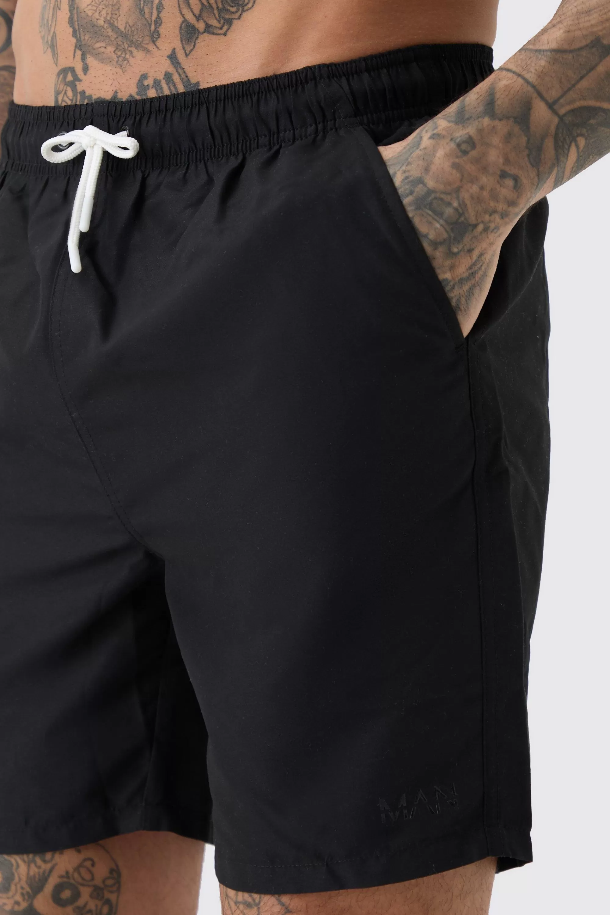 boohooMAN Tall Original Man Mid Length Swim Short | UK