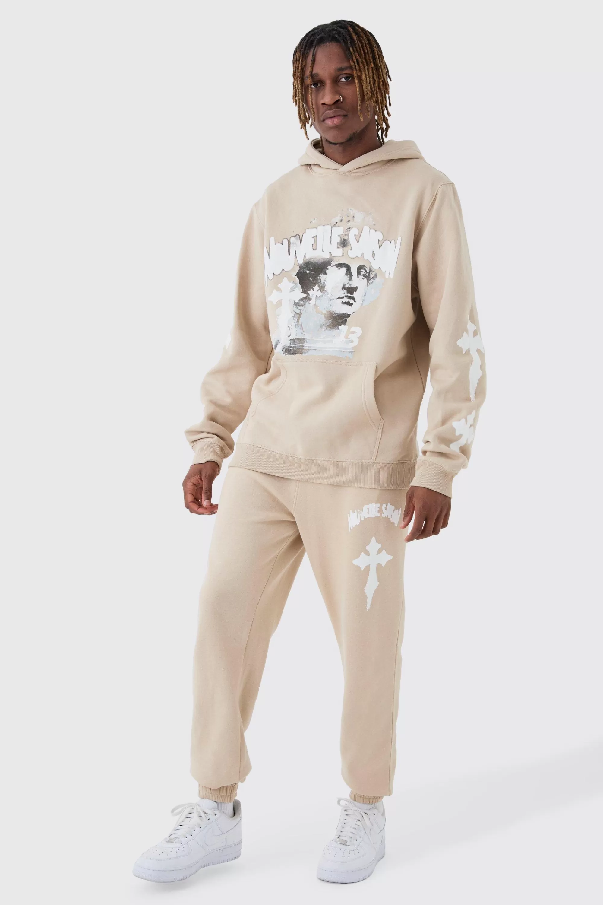 boohooMAN Tall Overdyed Gothic Renaissance Oversized Tracksuit | UK