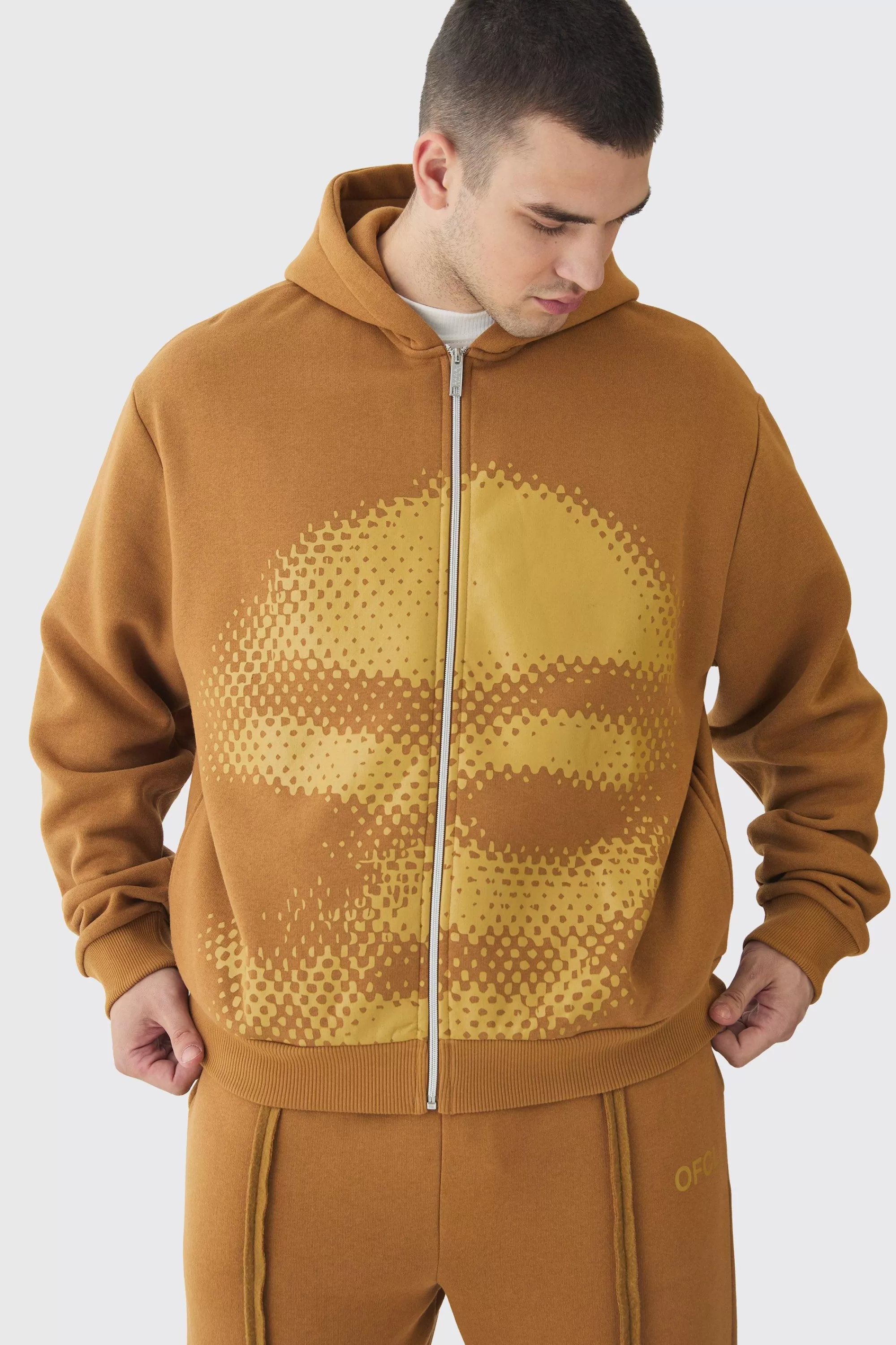 boohooMAN Tall Oversized Boxy Grafiti Print Hooded Relaxed Jogger Tracksuit | UK