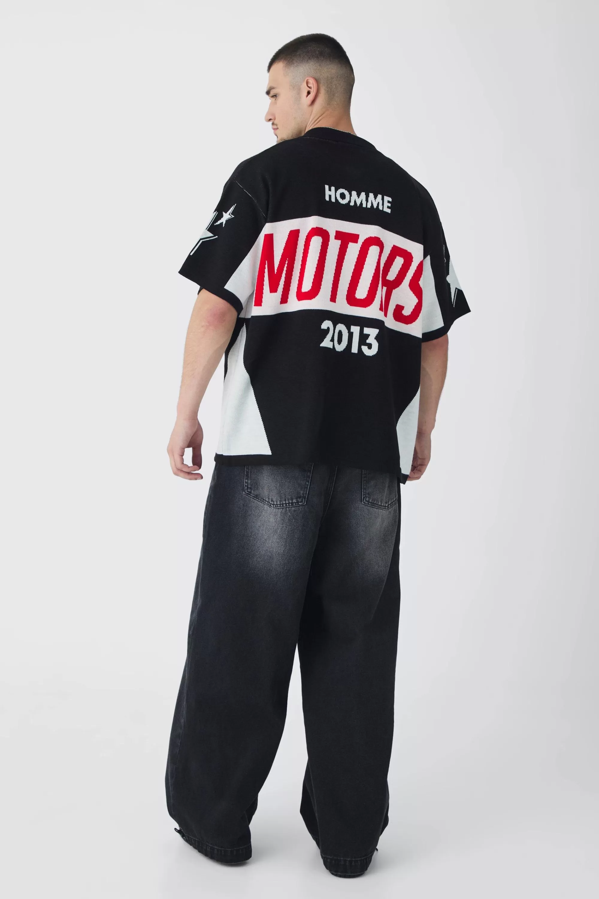 boohooMAN Tall Oversized Boxy Moto Knitted Shirt | UK