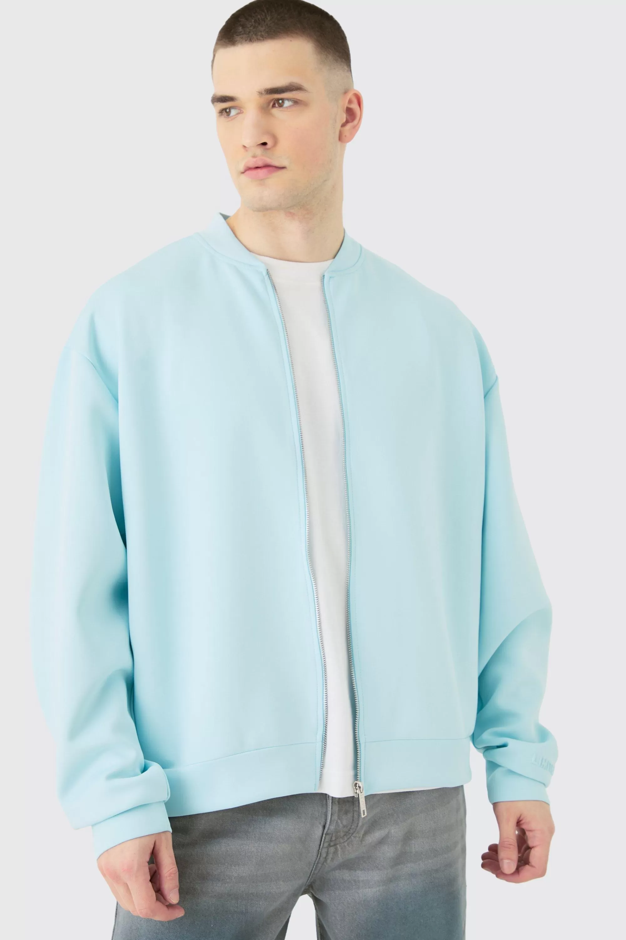 boohooMAN Tall Oversized Boxy Scuba Bomber Jacket | UK