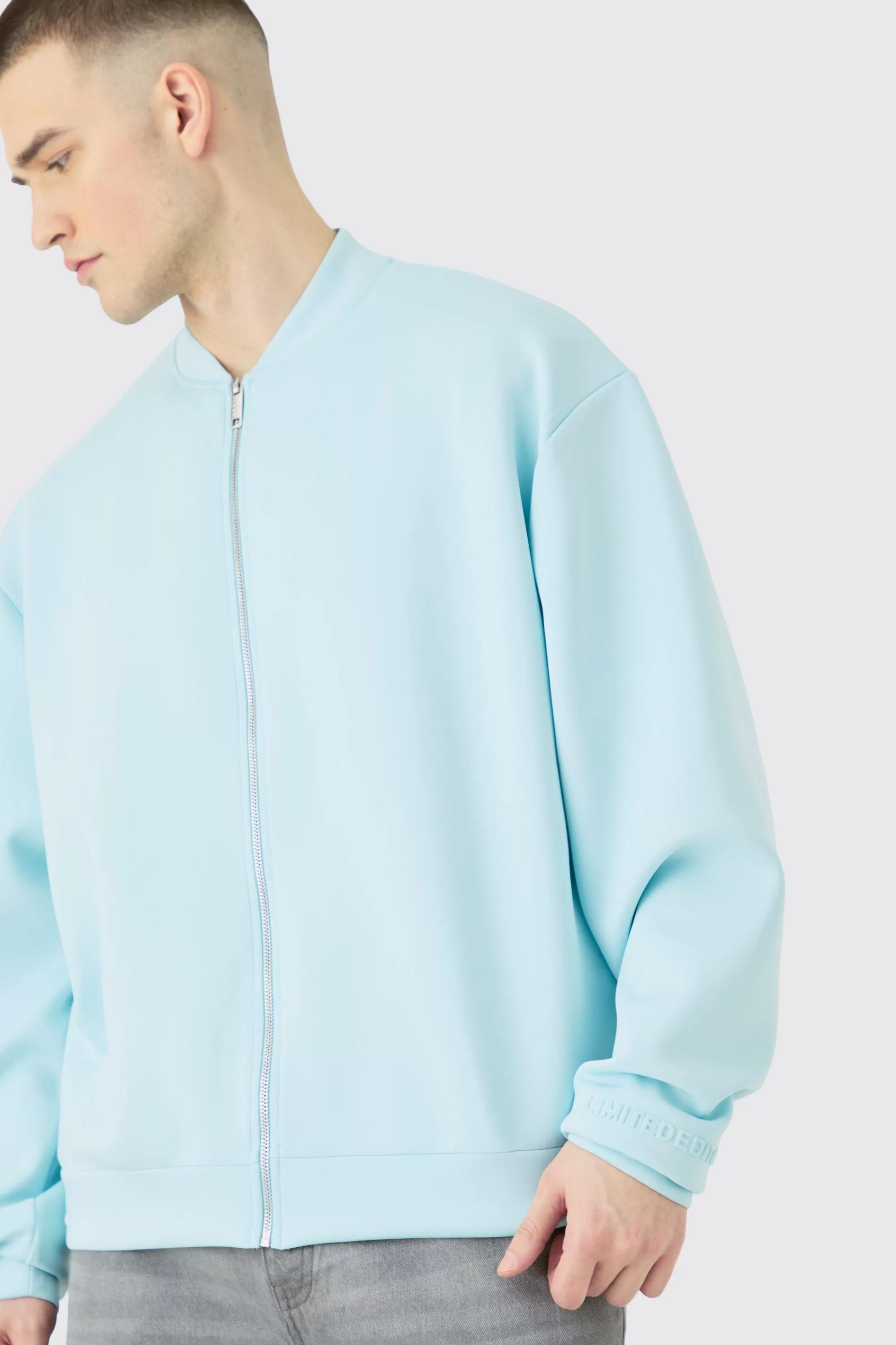 boohooMAN Tall Oversized Boxy Scuba Bomber Jacket | UK