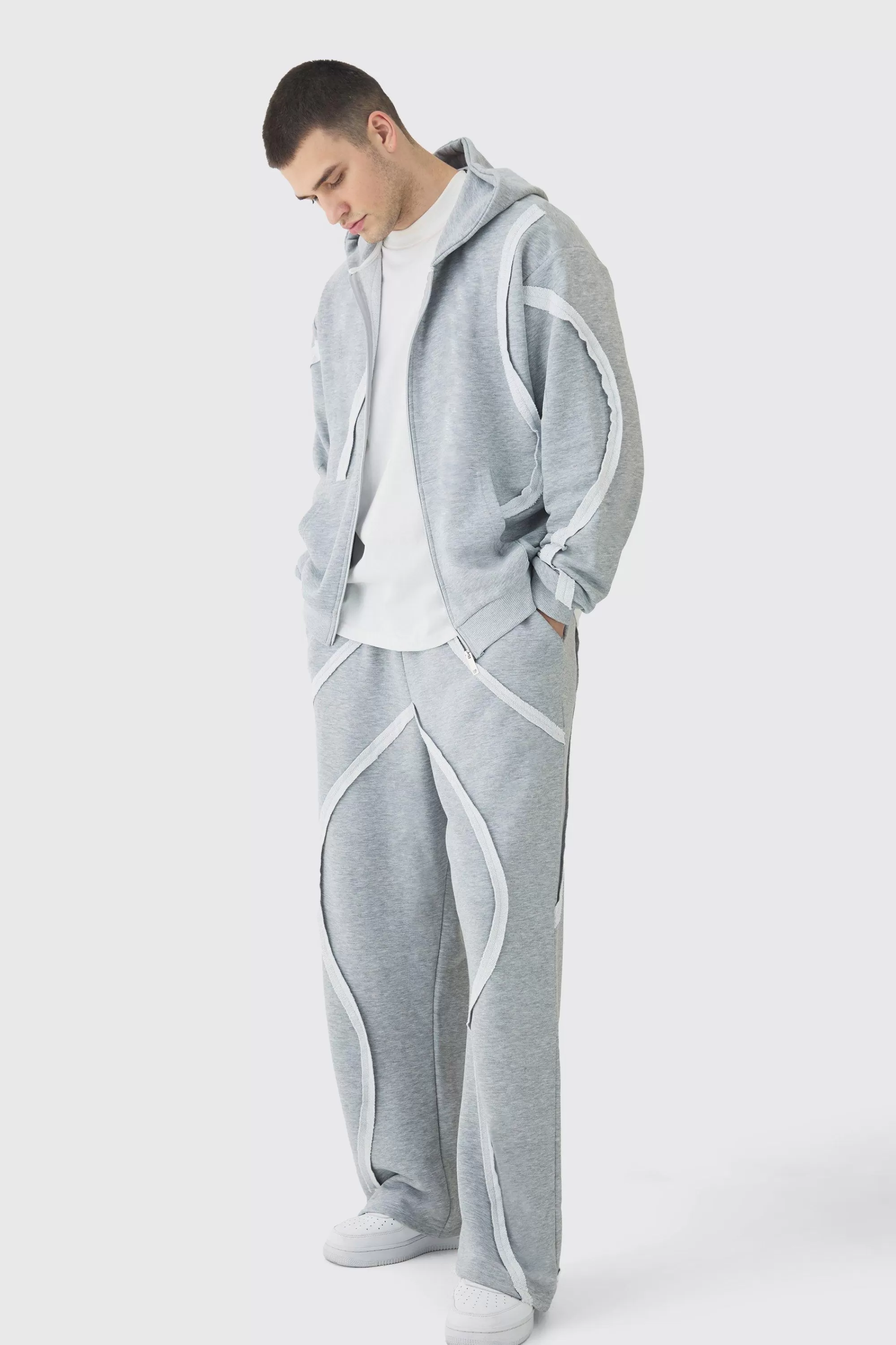 boohooMAN Tall Oversized Boxy Zip Panel Wide Jogger Tracksuit | UK