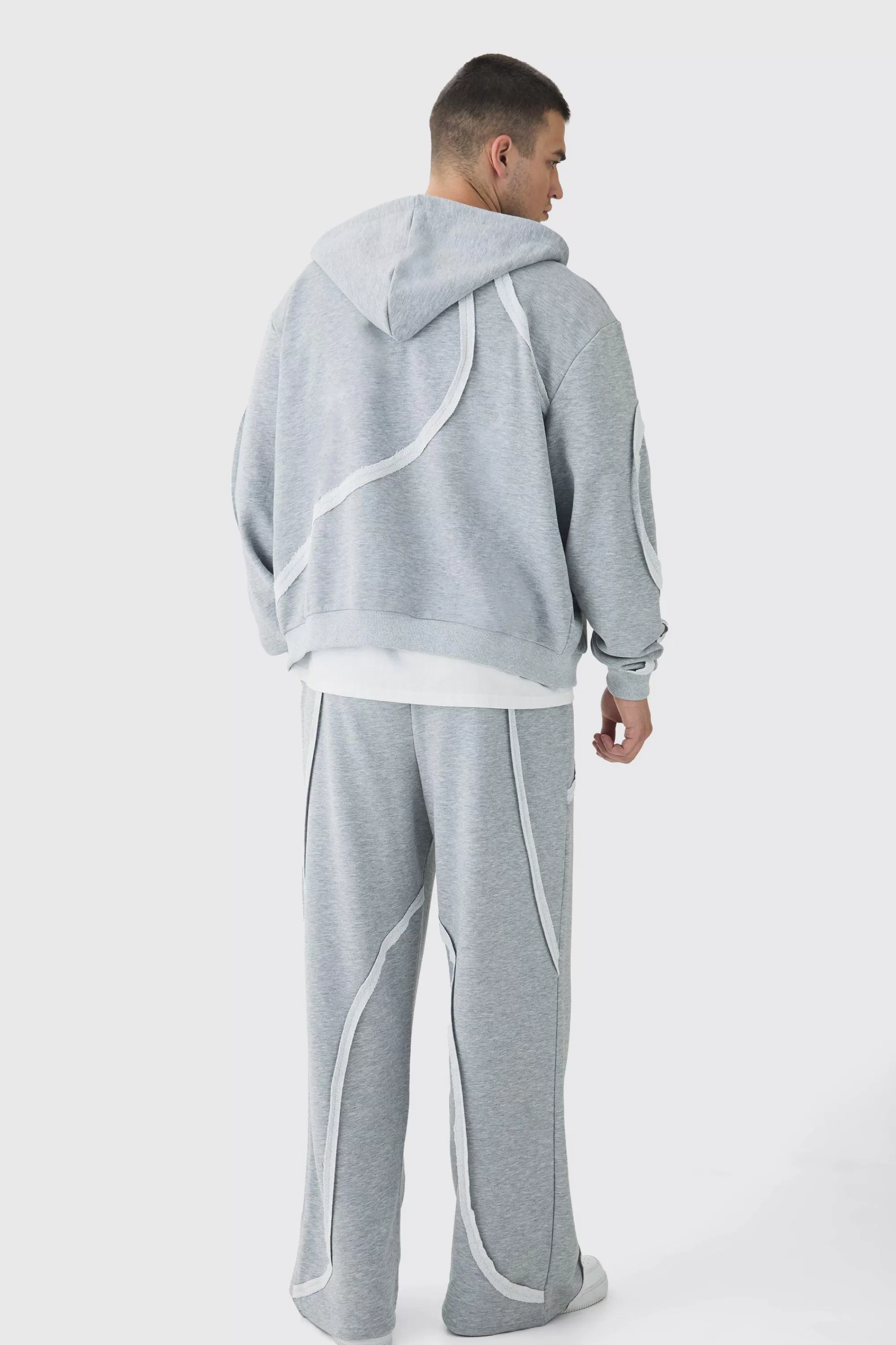 boohooMAN Tall Oversized Boxy Zip Panel Wide Jogger Tracksuit | UK