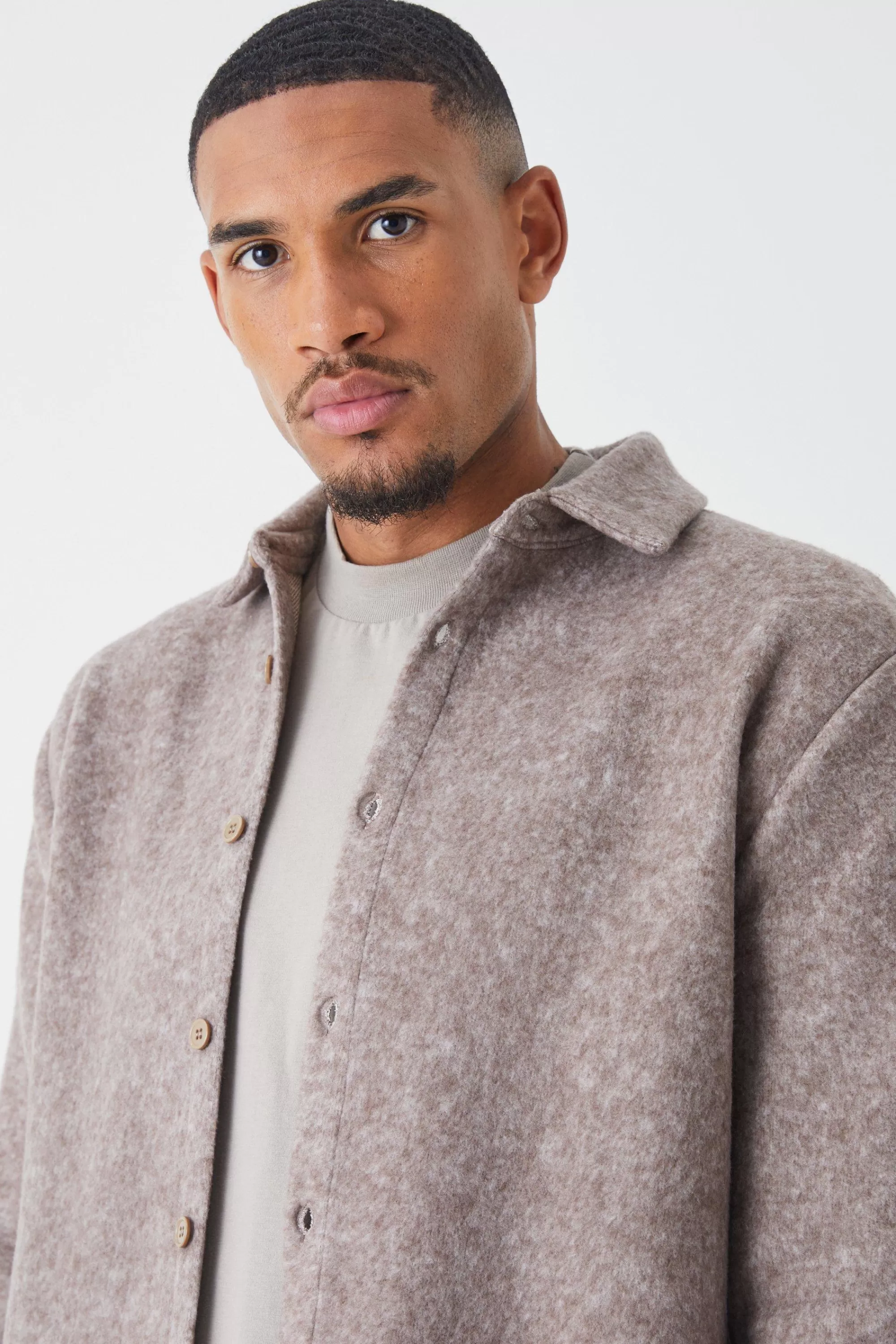 boohooMAN Tall Oversized Brushed Heavyweight Overshirt | UK