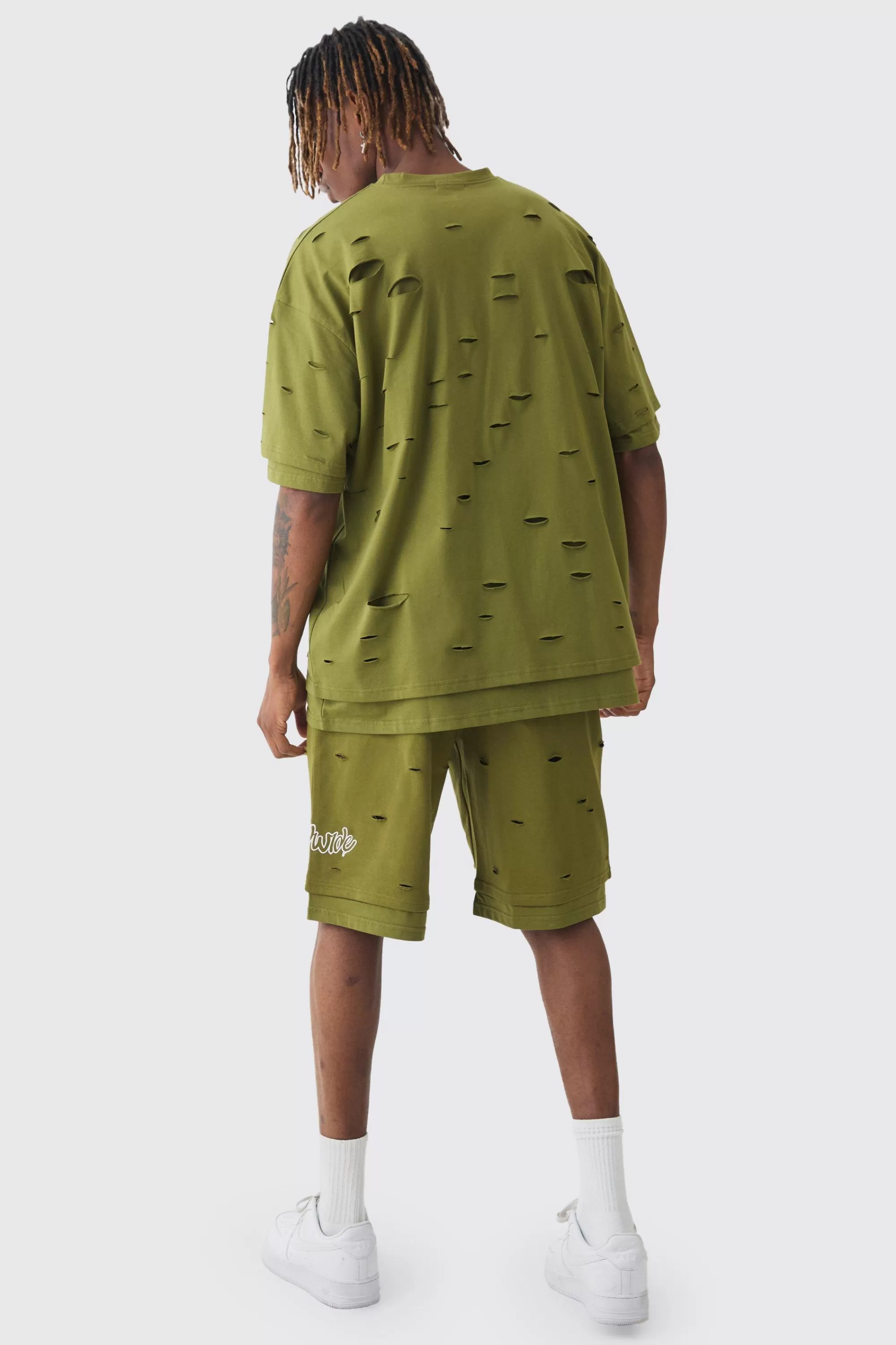 boohooMAN Tall Oversized Double Layer Homme T-shirt & Short Set | UK