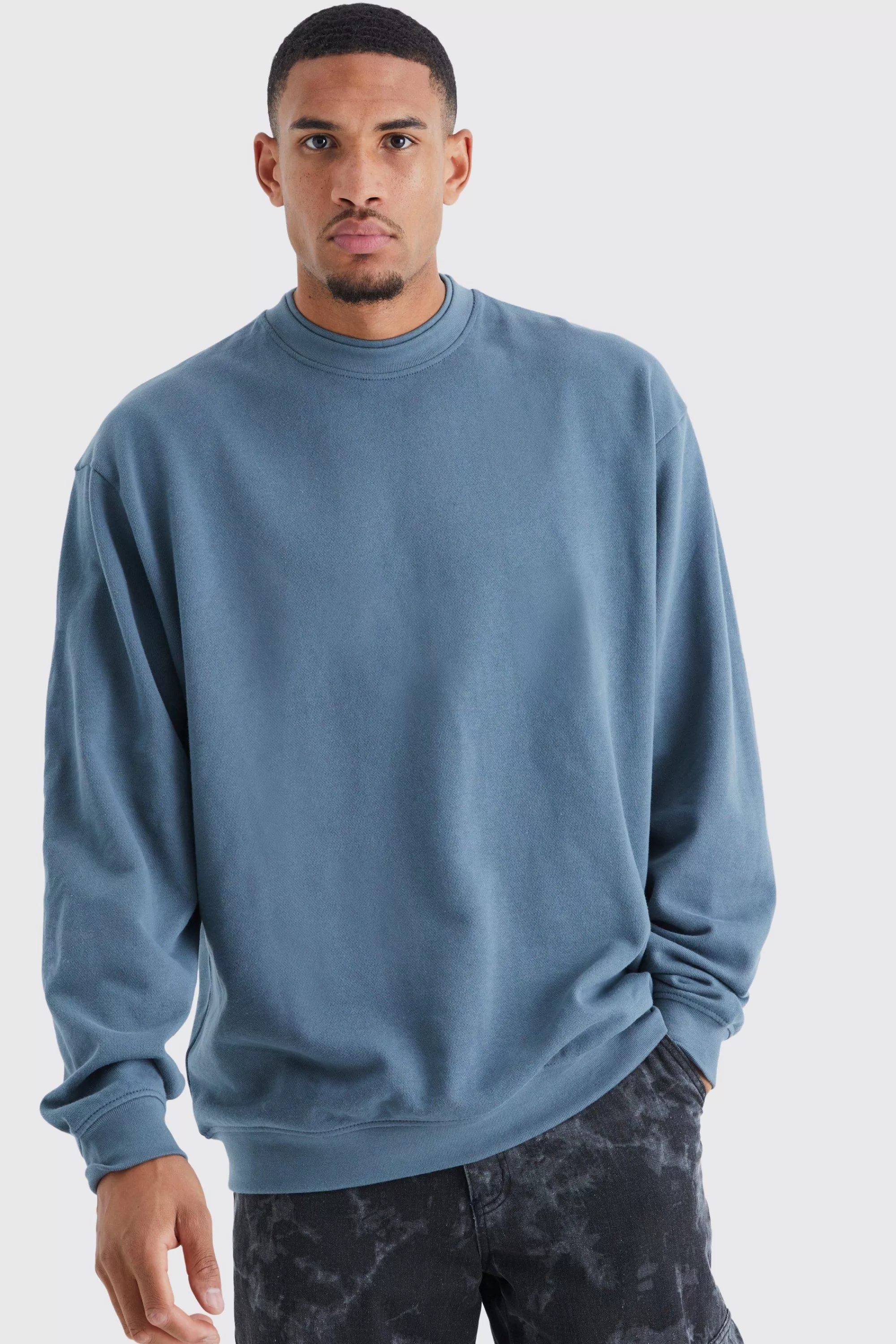 boohooMAN Tall Oversized Heavy Double Neck Sweatshirt | UK