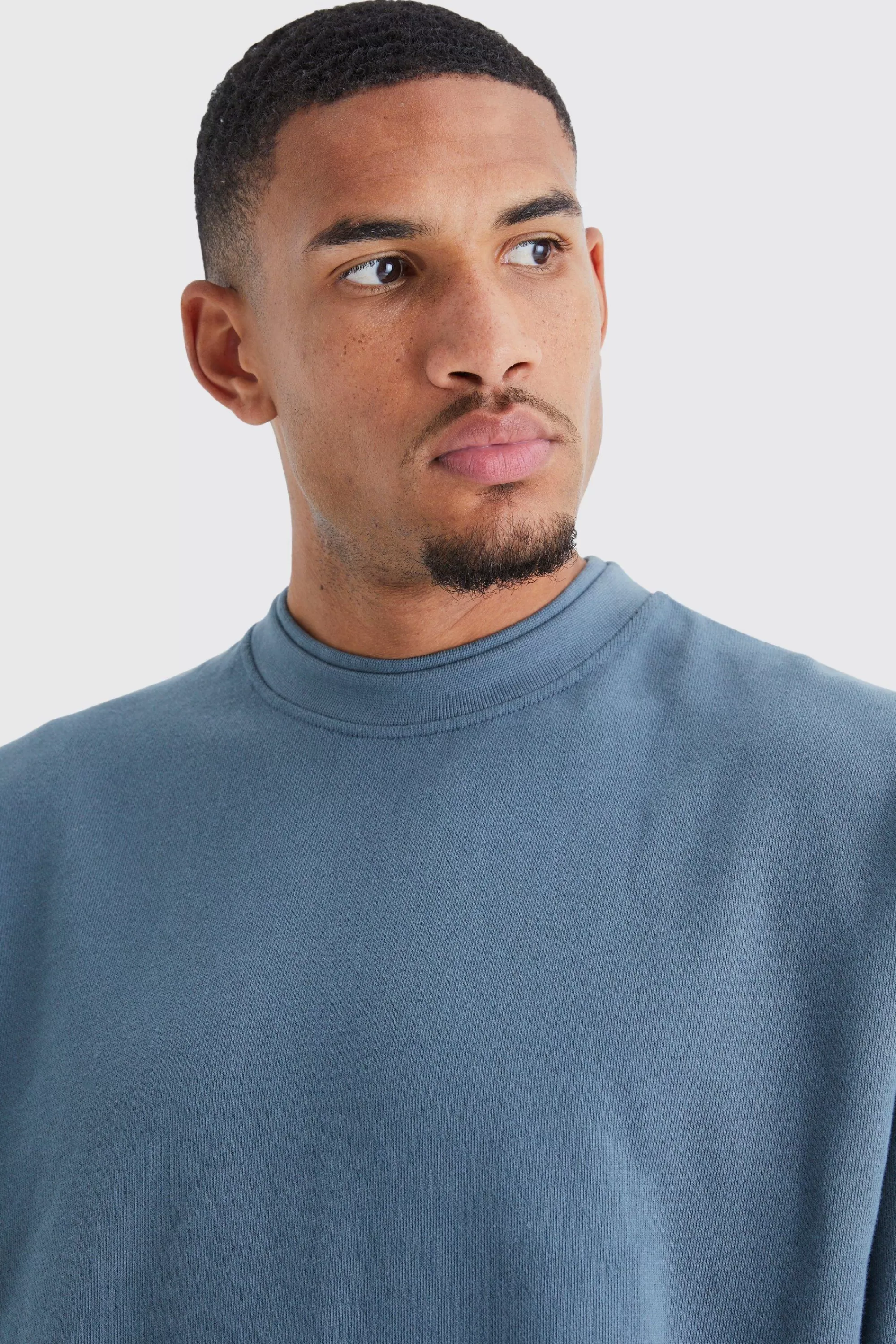 boohooMAN Tall Oversized Heavy Double Neck Sweatshirt | UK