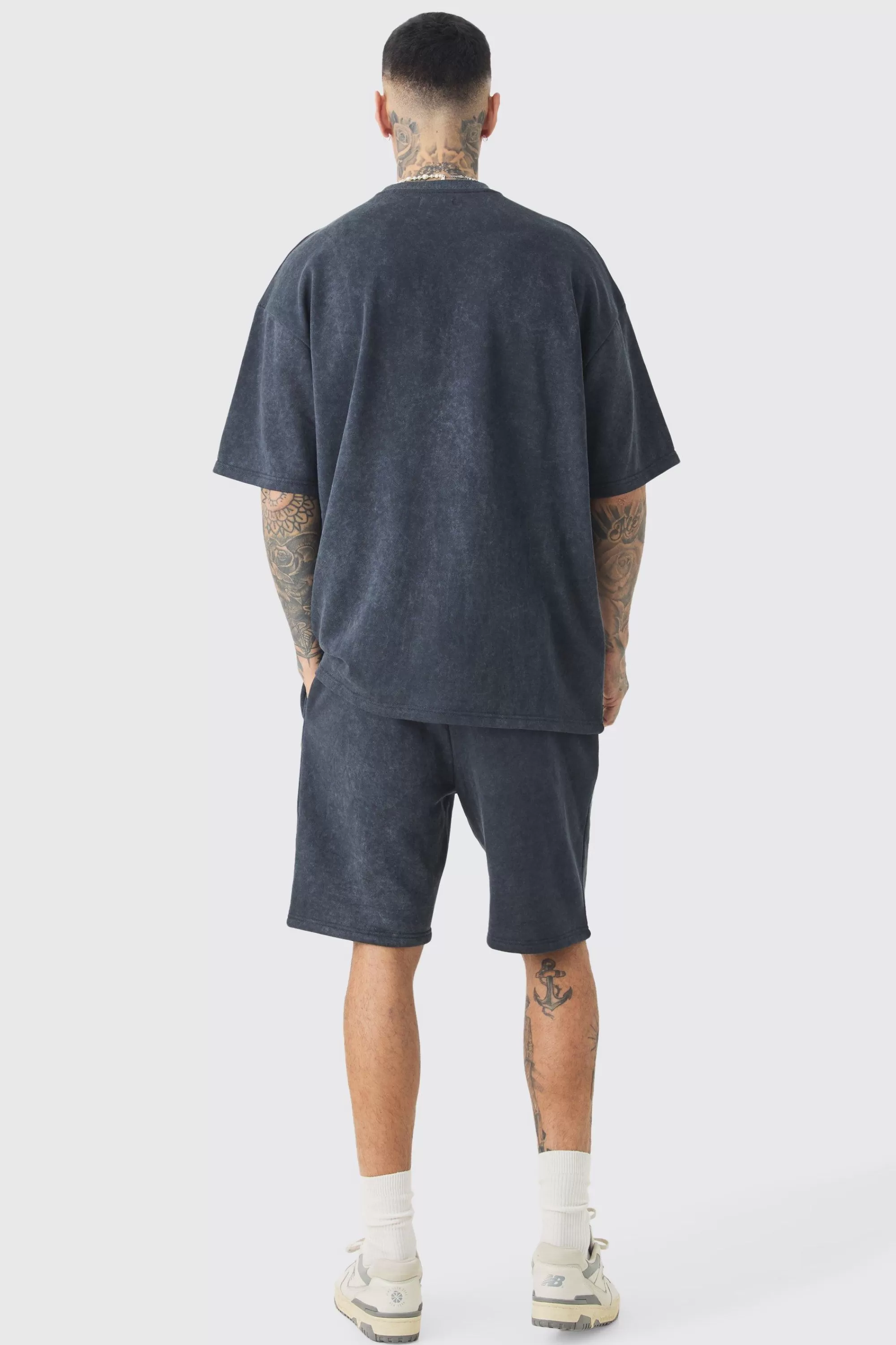 boohooMAN Tall Oversized Limited Applique Washed T-shirt & Short Set | UK