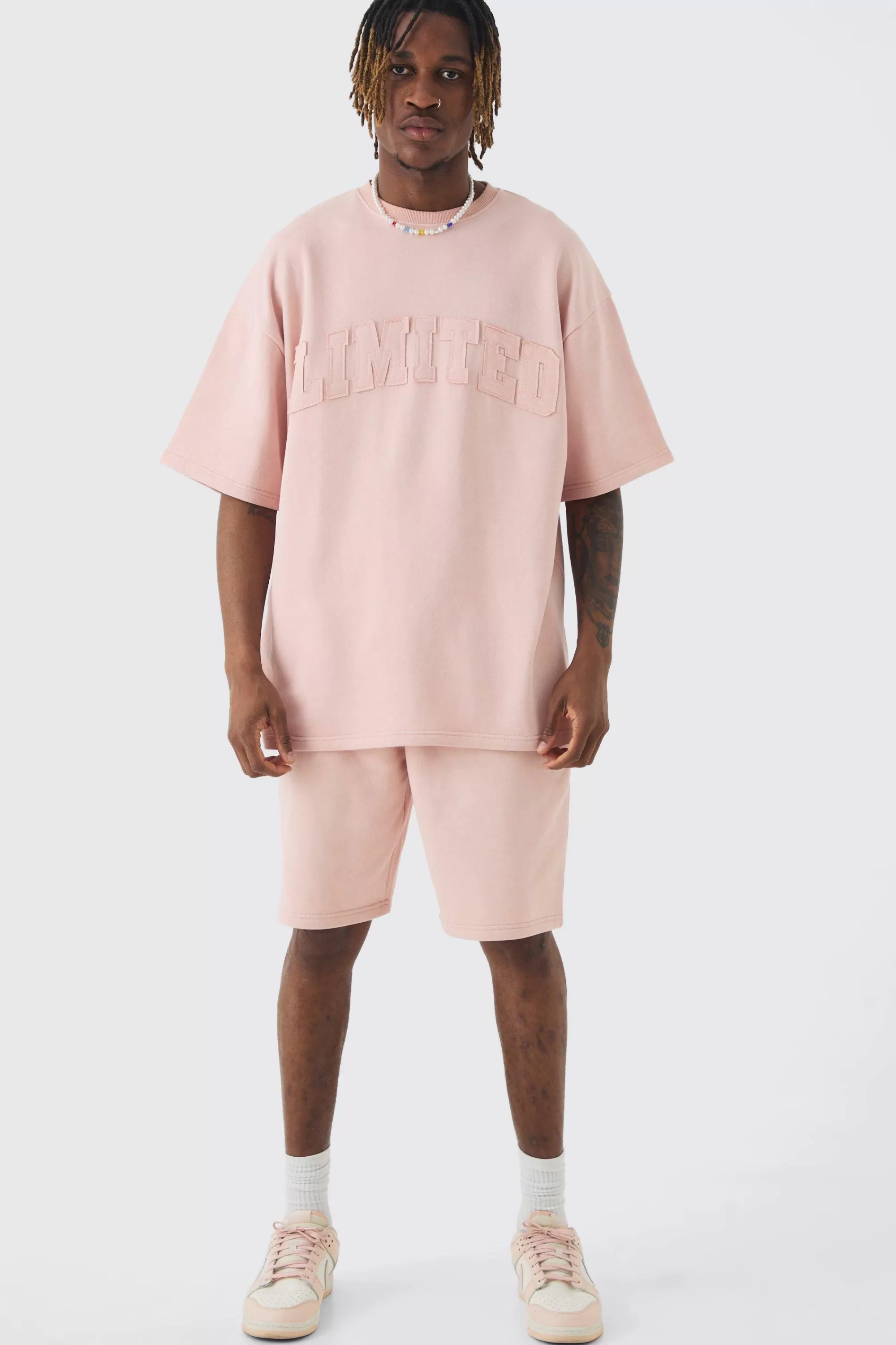 boohooMAN Tall Oversized Limited Washed T-shirt & Short Set | UK