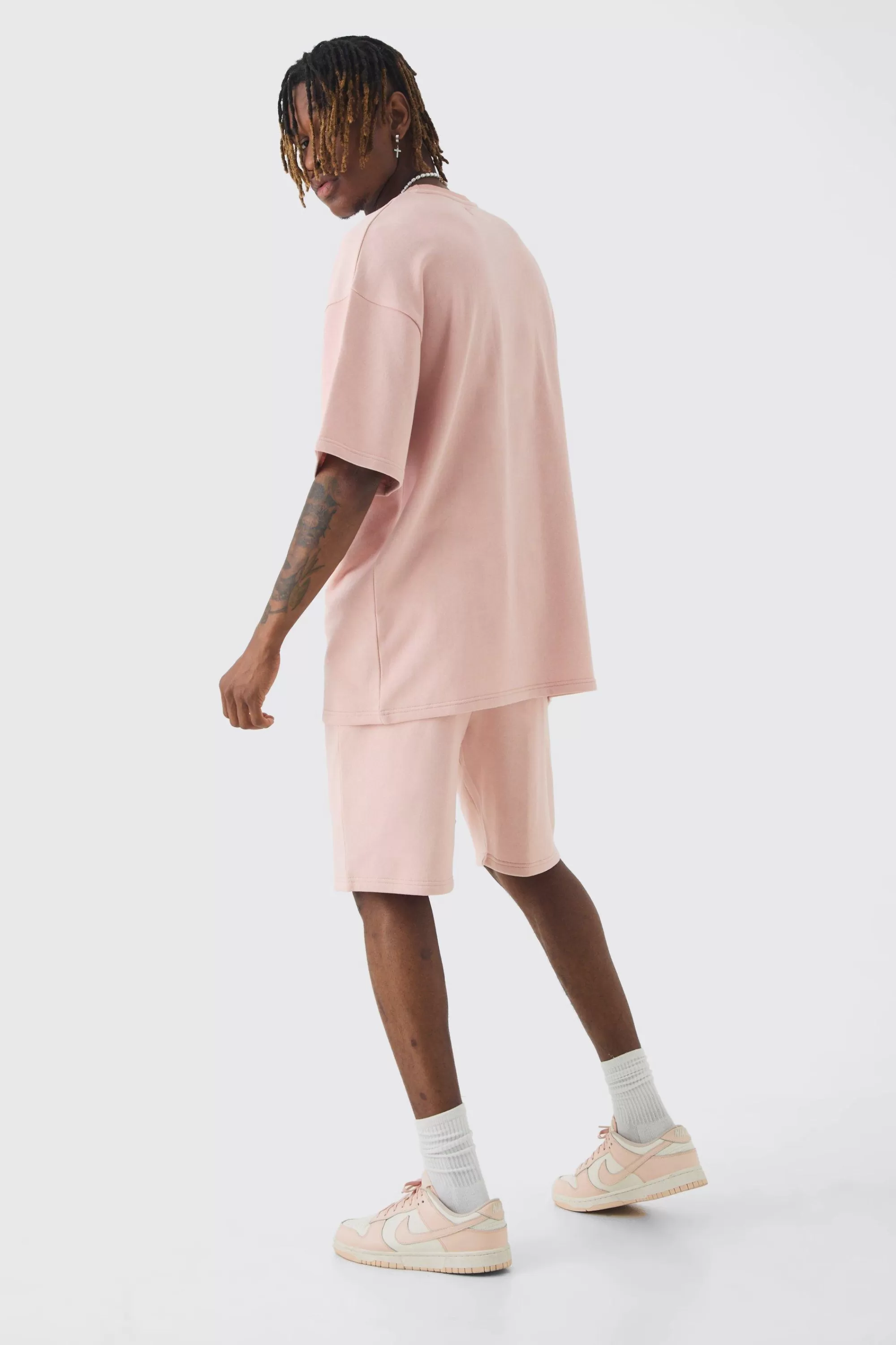 boohooMAN Tall Oversized Limited Washed T-shirt & Short Set | UK