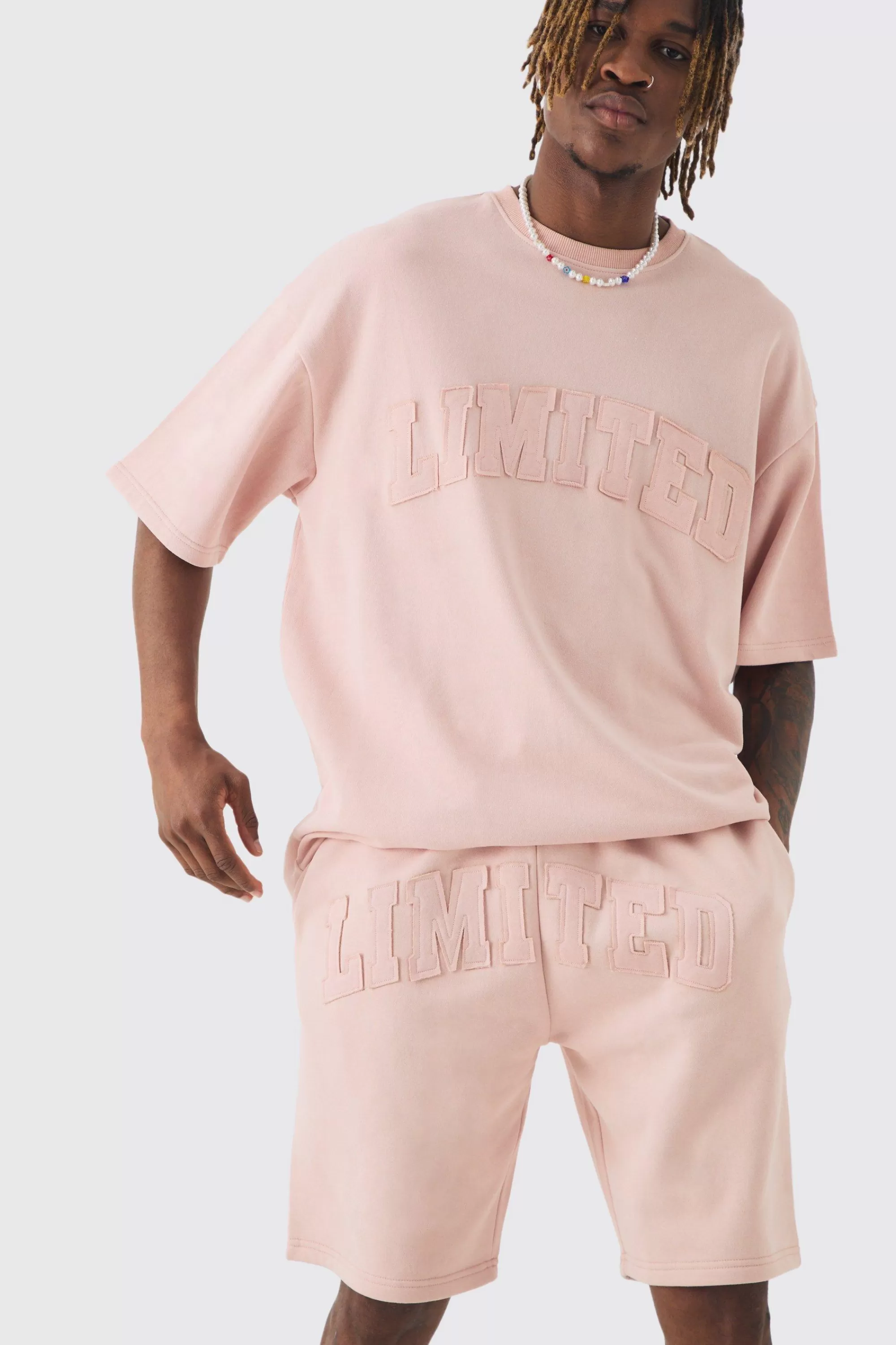 boohooMAN Tall Oversized Limited Washed T-shirt & Short Set | UK