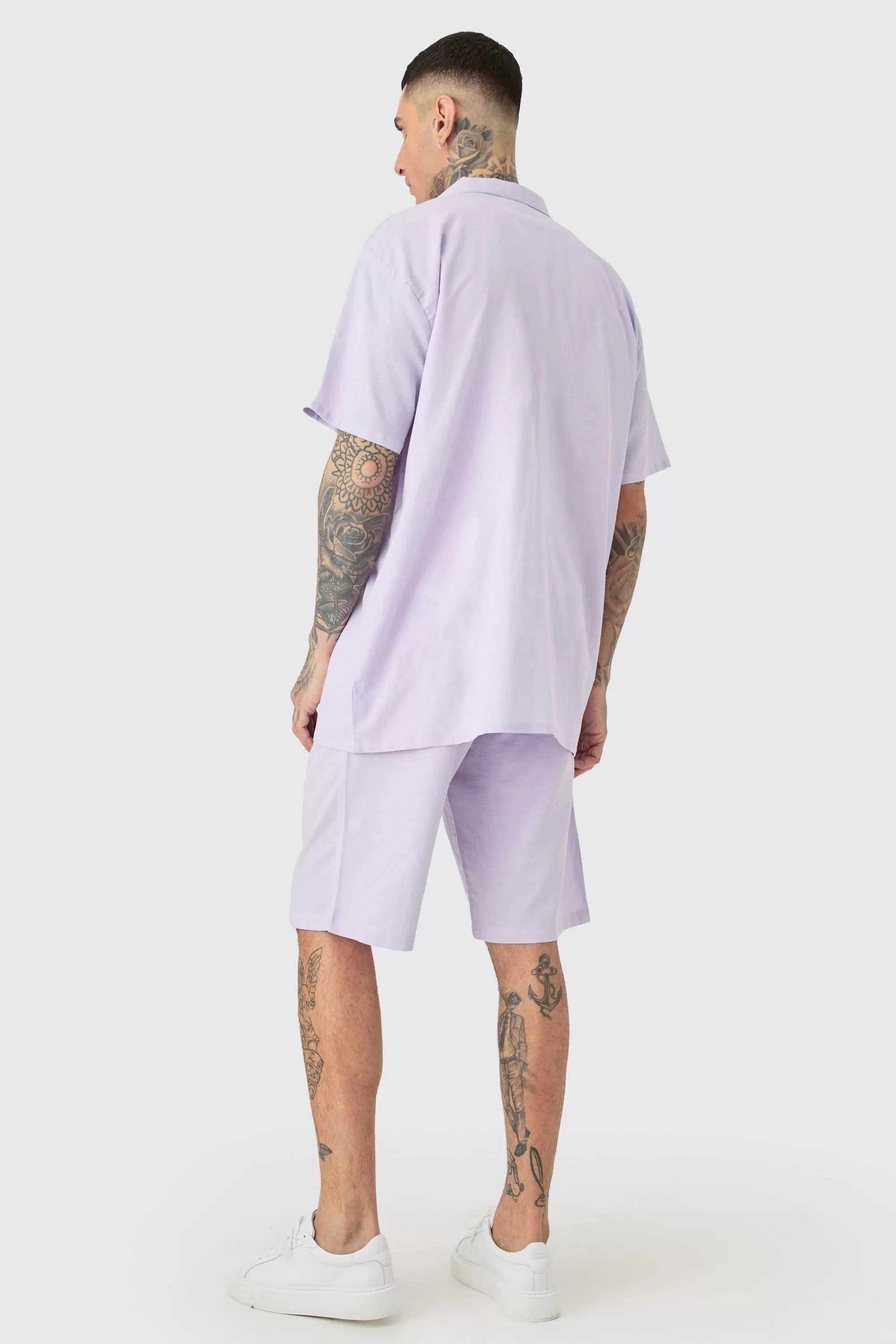 boohooMAN Tall Oversized Linen Drop Revere Shirt & Short Set In | UK
