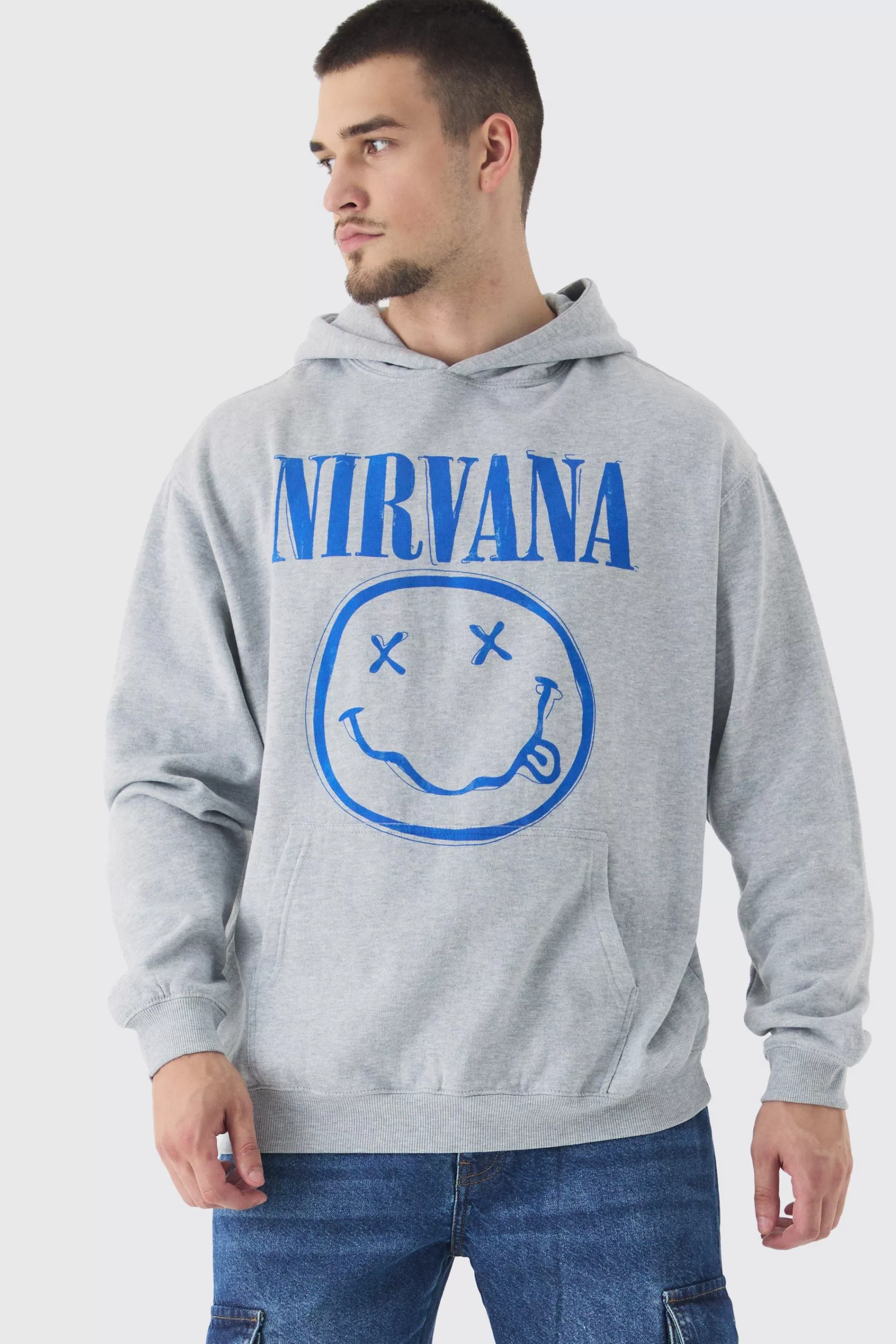 boohooMAN Tall Oversized Nirvana Face License Print Hoodie | UK