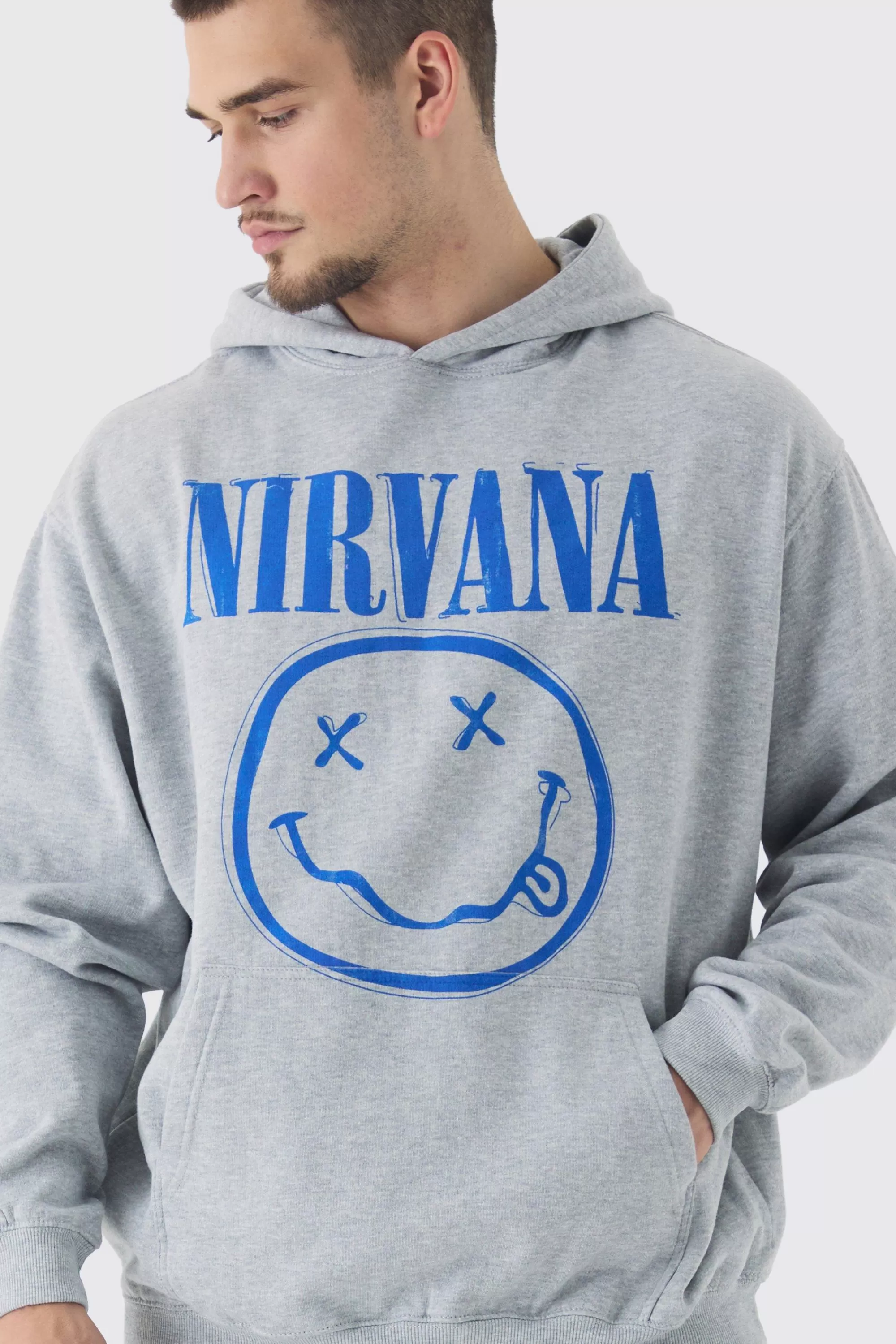 boohooMAN Tall Oversized Nirvana Face License Print Hoodie | UK
