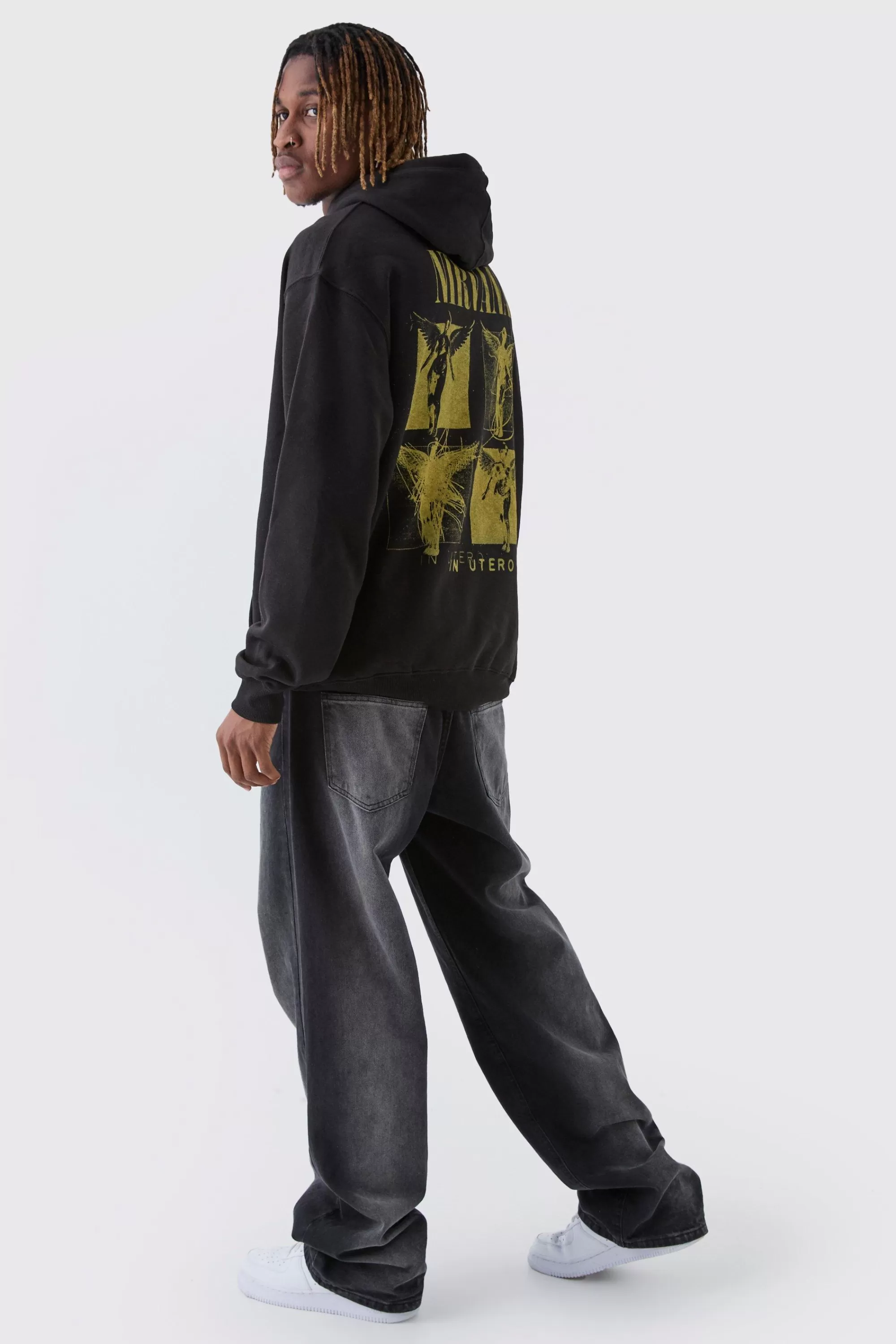 boohooMAN Tall Oversized Nirvana License Print Hoodie | UK