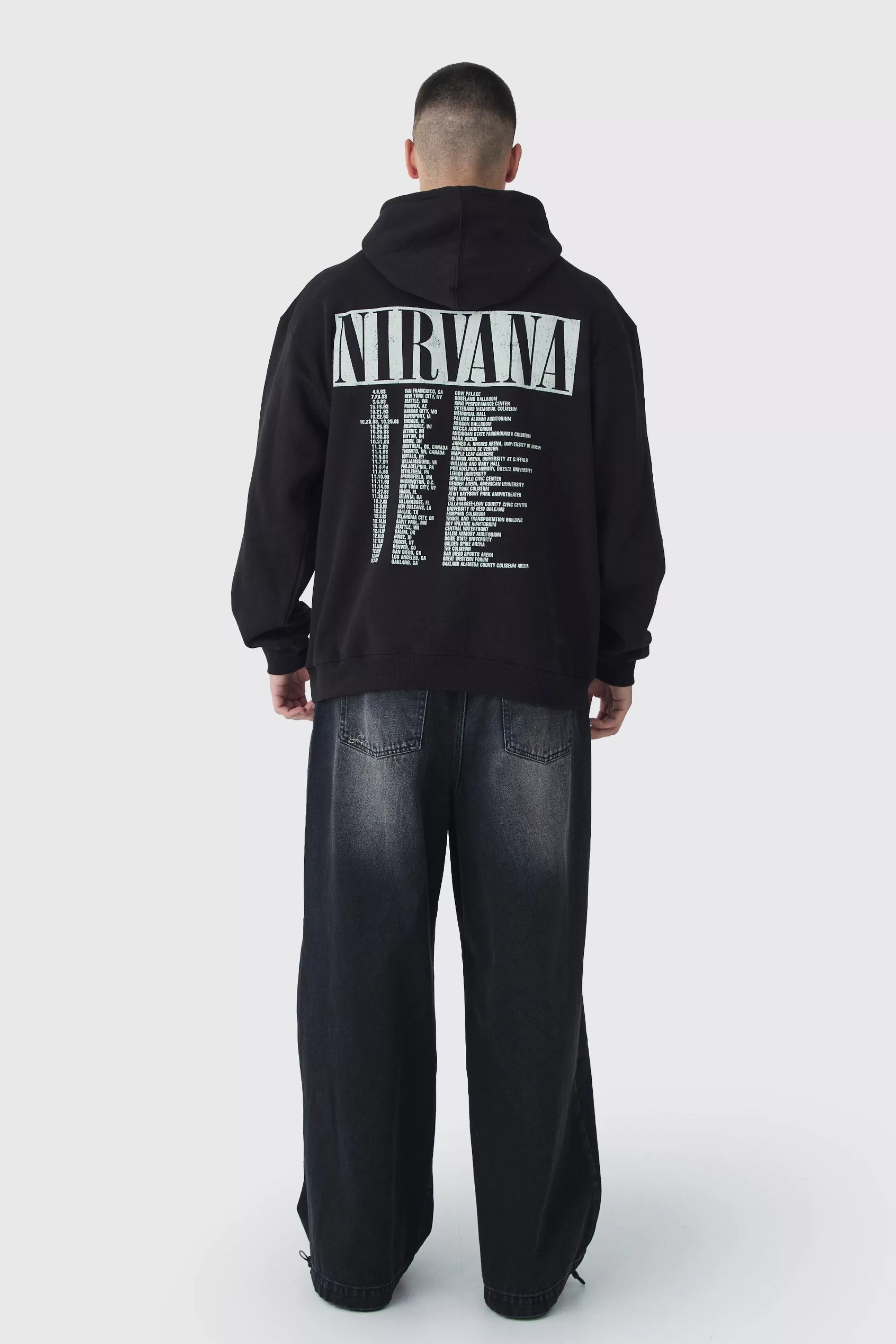 boohooMAN Tall Oversized Nirvana License Tour Date License Hoodie | UK