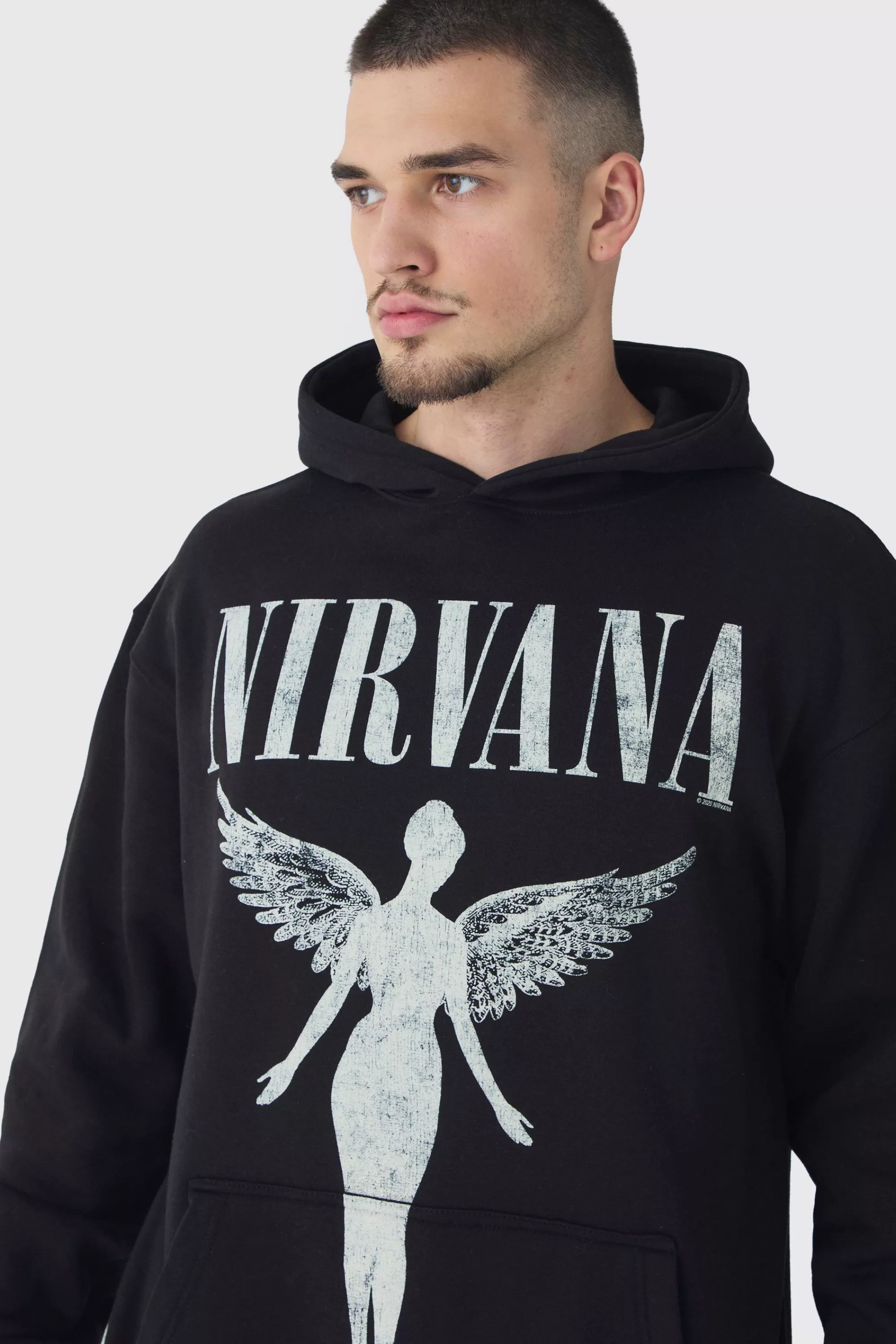 boohooMAN Tall Oversized Nirvana License Tour Date License Hoodie | UK