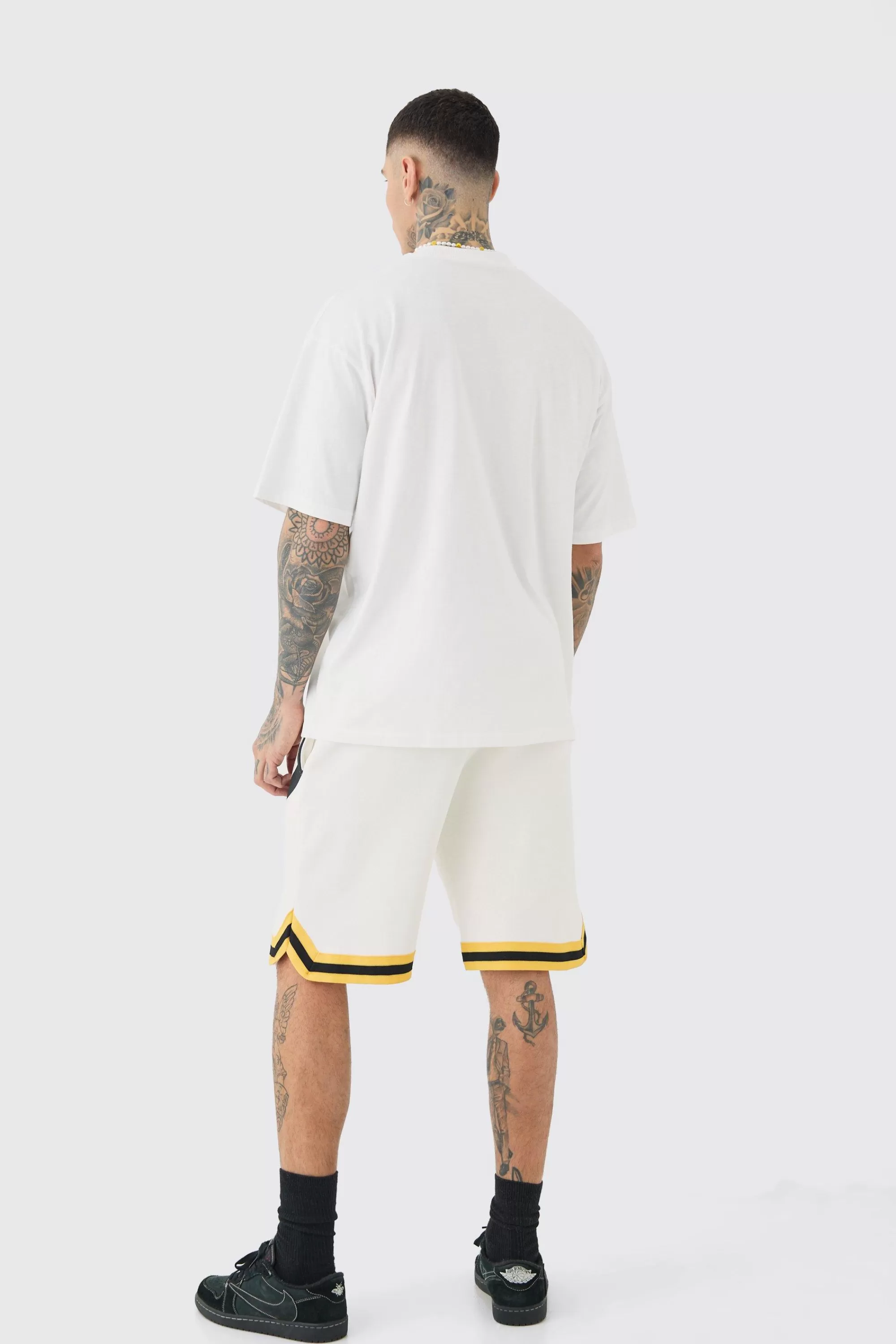 boohooMAN Tall Oversized OFCL Basketball Tee & Short Set | UK