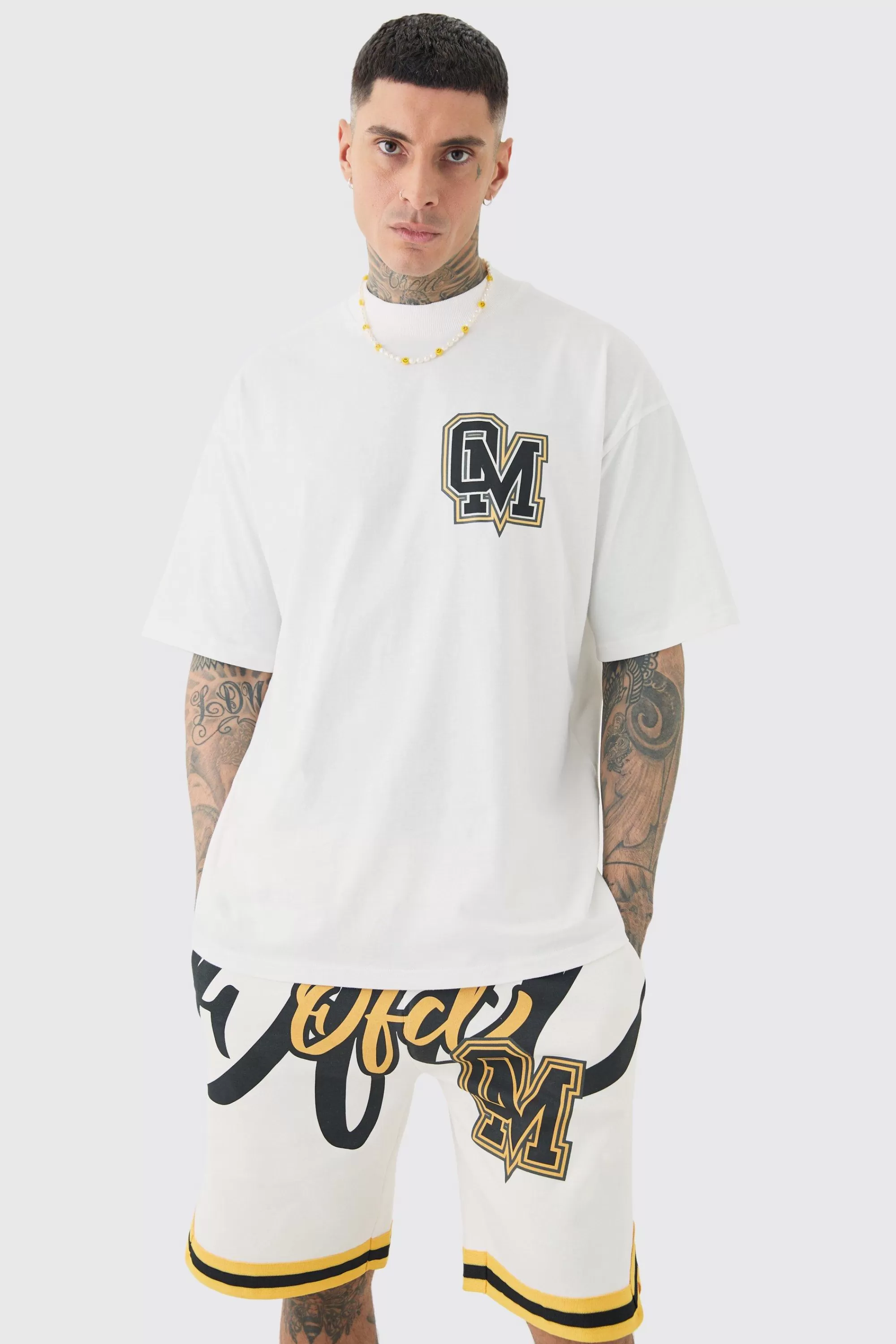 boohooMAN Tall Oversized OFCL Basketball Tee & Short Set | UK