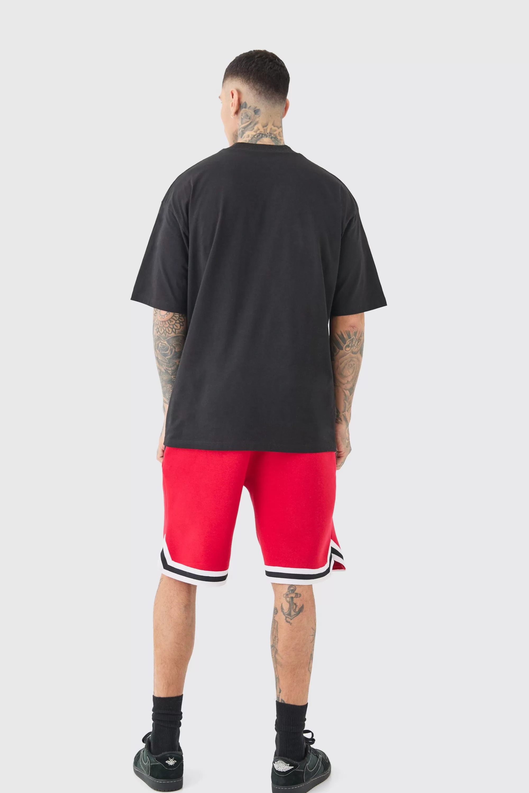 boohooMAN Tall Oversized OFCL Basketball T-shirt & Short Set | UK