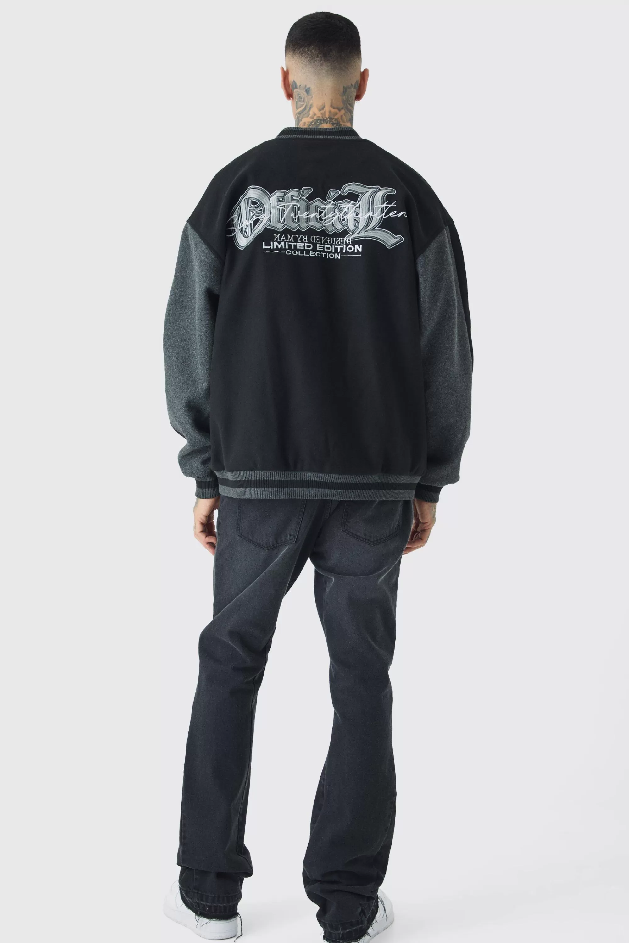 boohooMAN Tall Oversized Official Colour Block Varsity Jacket In | UK
