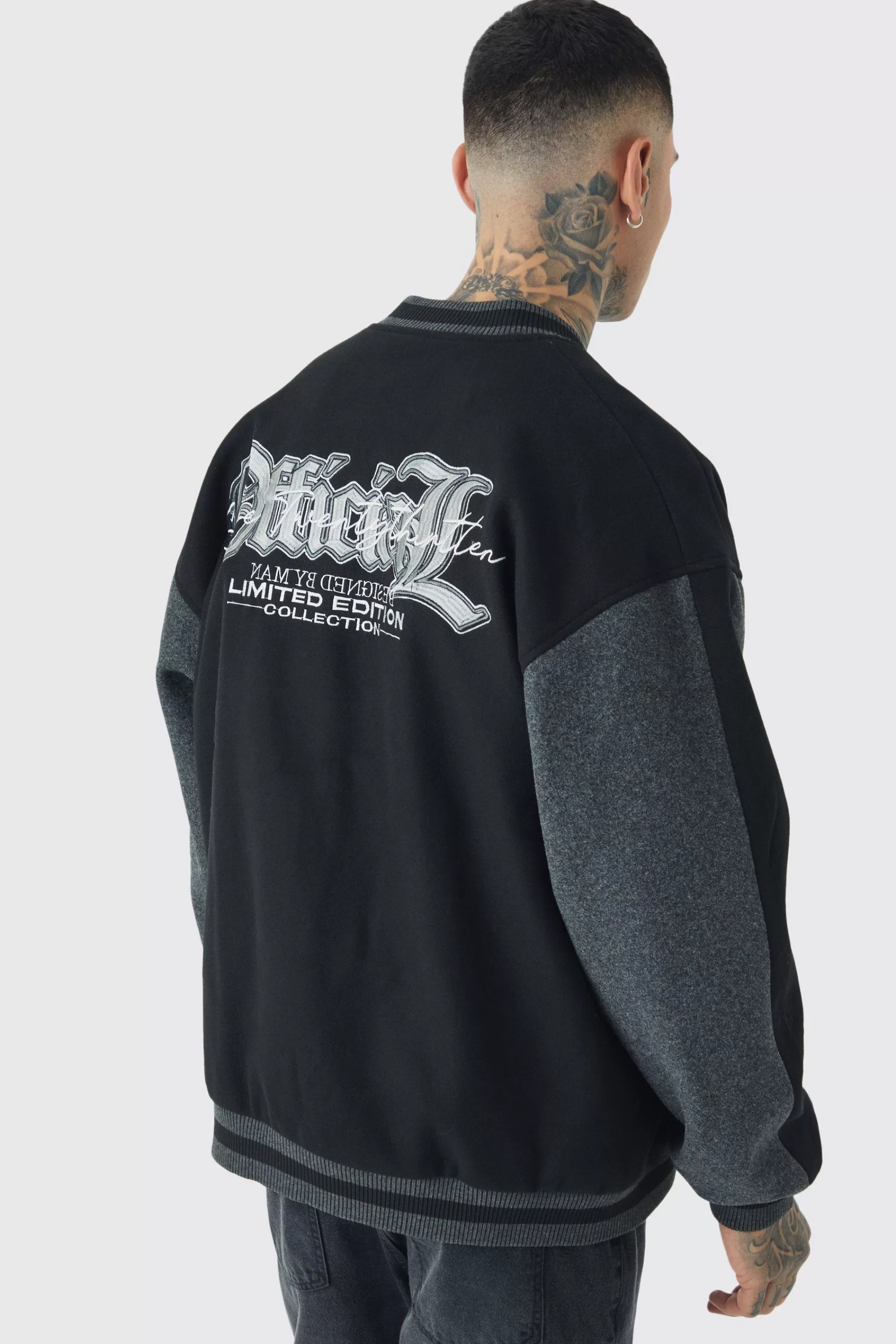 boohooMAN Tall Oversized Official Colour Block Varsity Jacket In | UK