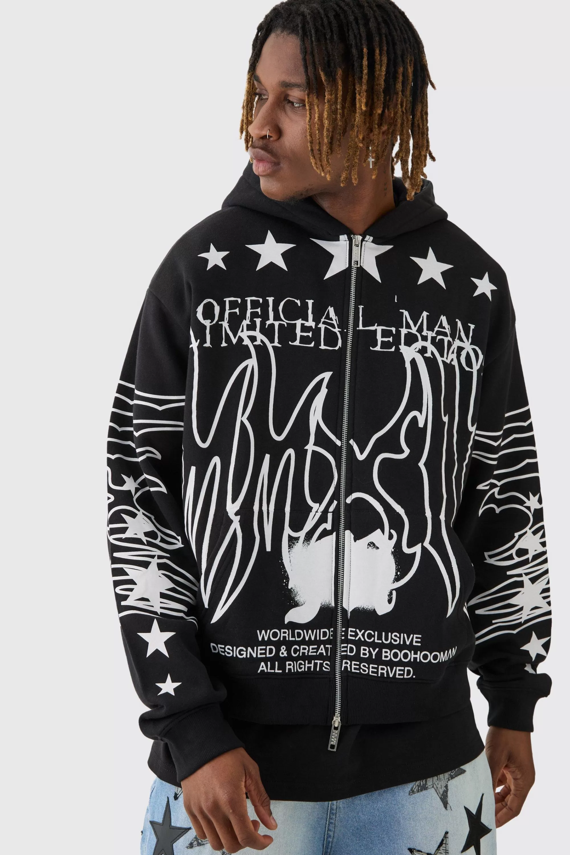 boohooMAN Tall Oversized Official Man Print Hoodie | UK