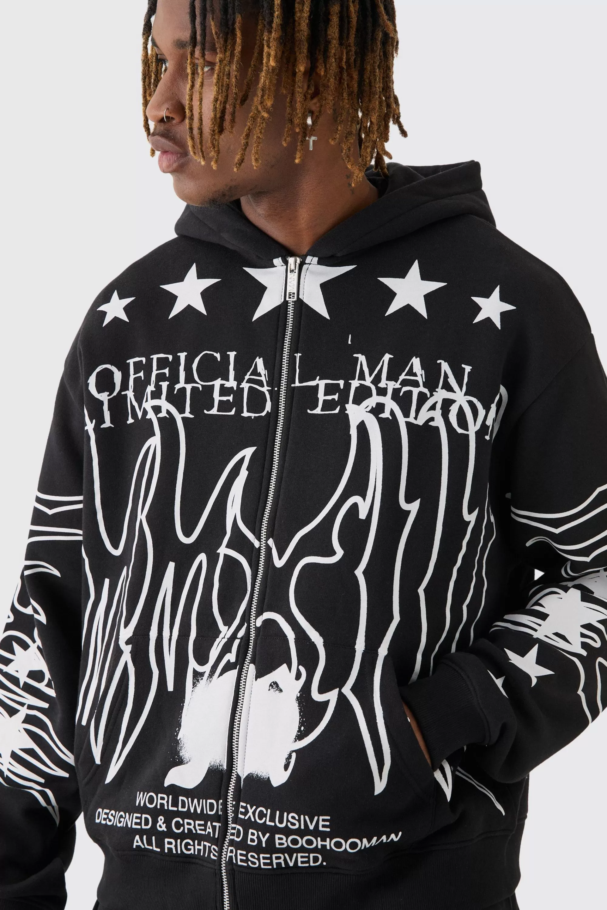 boohooMAN Tall Oversized Official Man Print Hoodie | UK