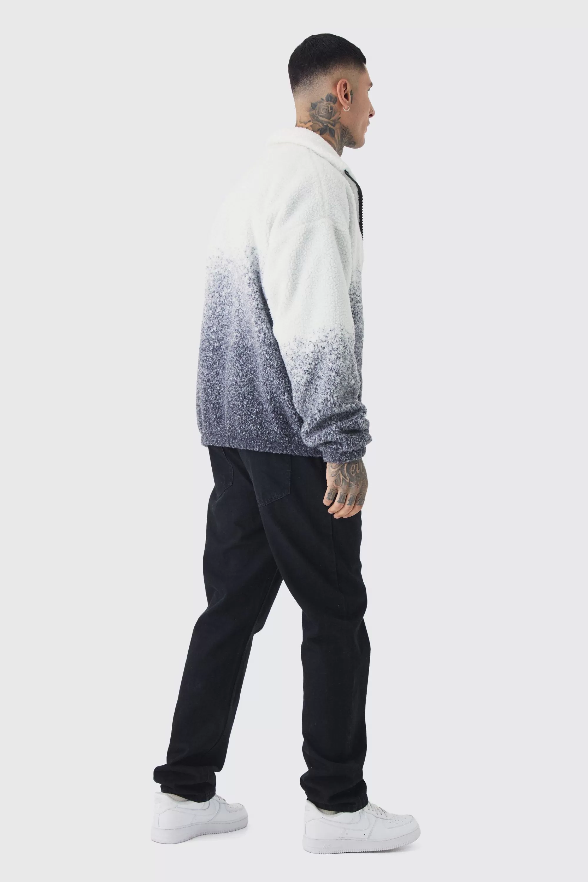 boohooMAN Tall Oversized Ombre Borg Funnel Neck Jacket In | UK