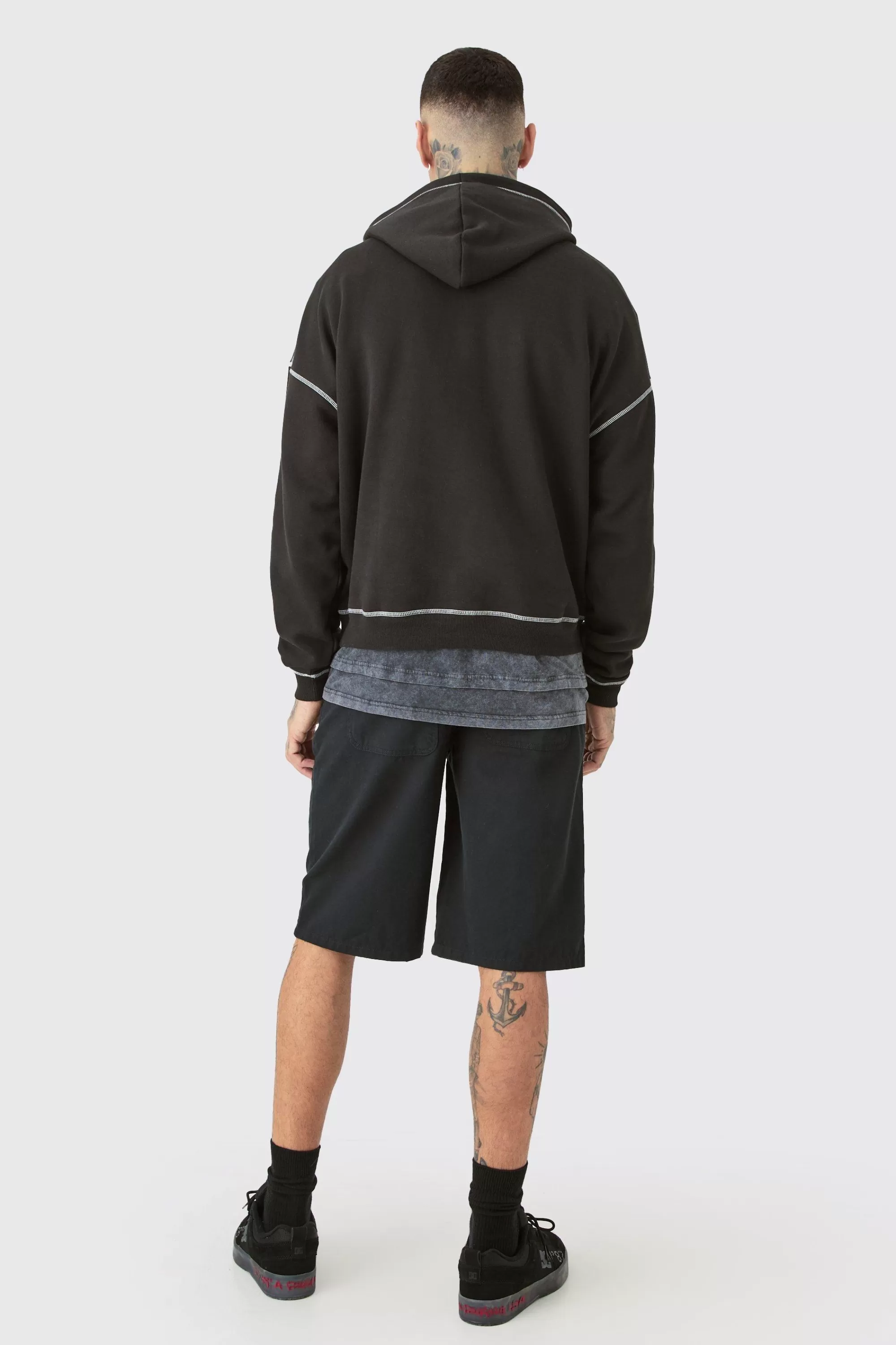 boohooMAN Tall Oversized Plush Boxy Drop Shoulder Printed Hoodie | UK