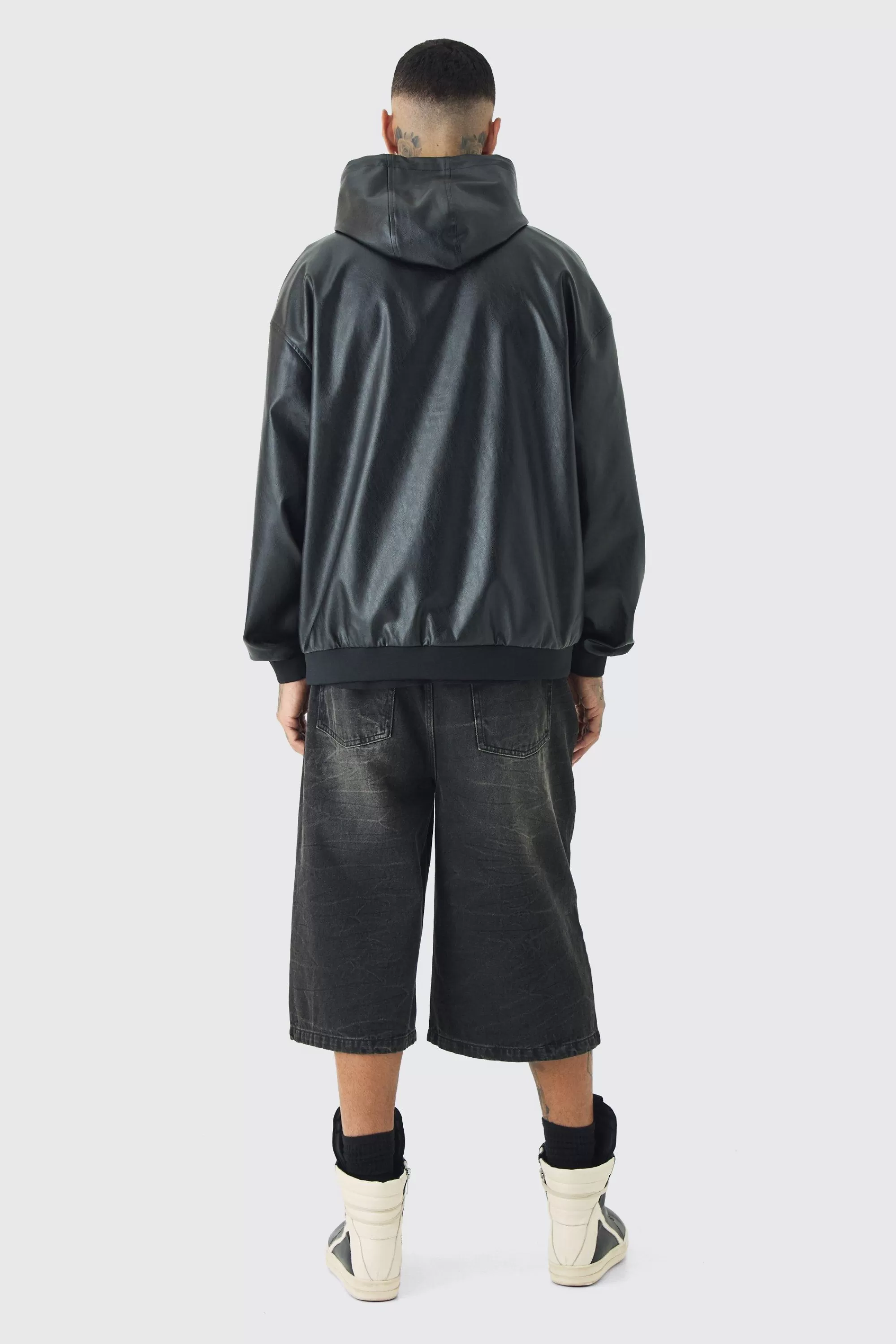 boohooMAN Tall Oversized PU Drop Shoulder Embossed Hoodie | UK