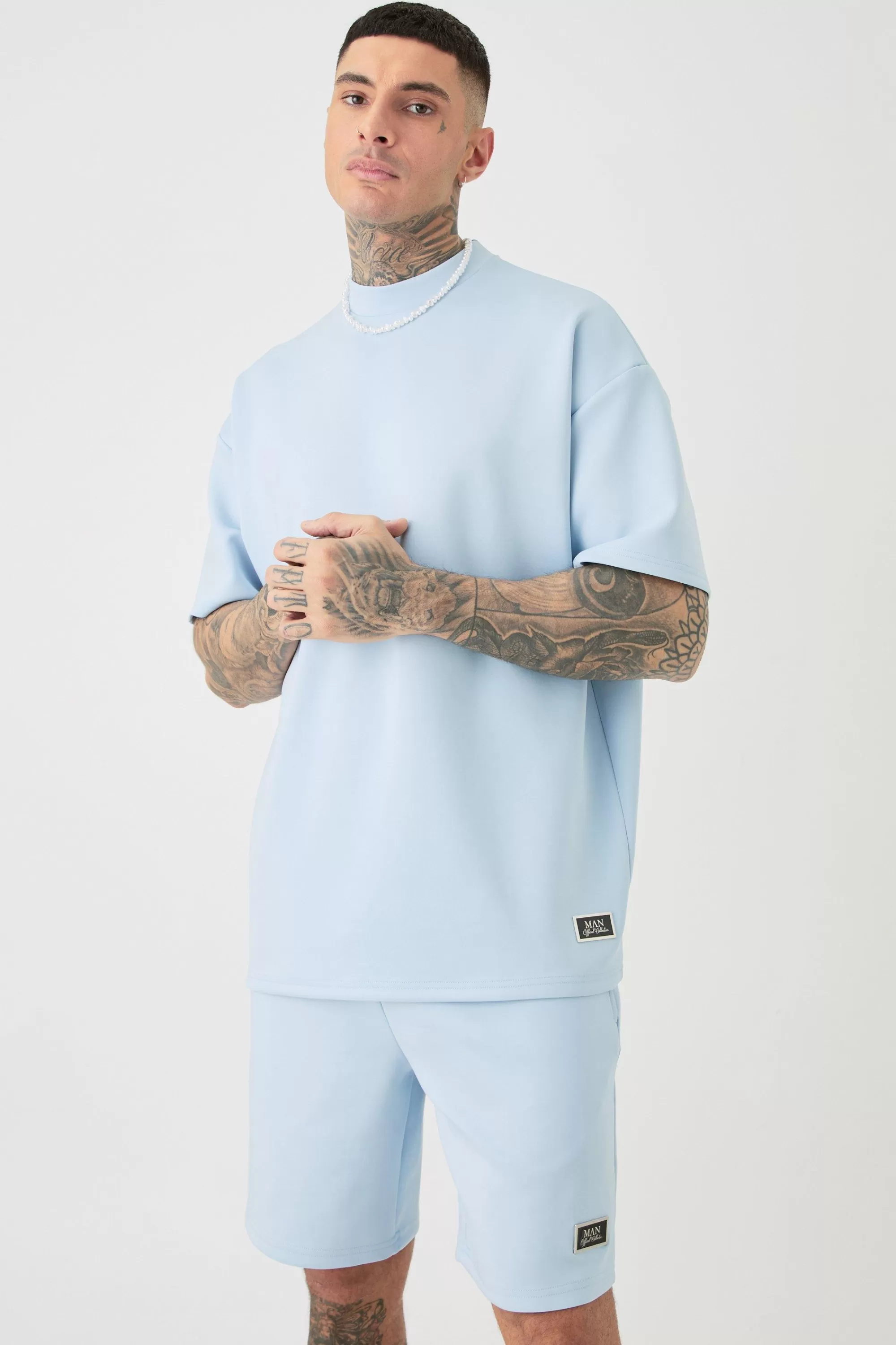 boohooMAN Tall Oversized Scuba T-shirt & Relaxed Short Set | UK