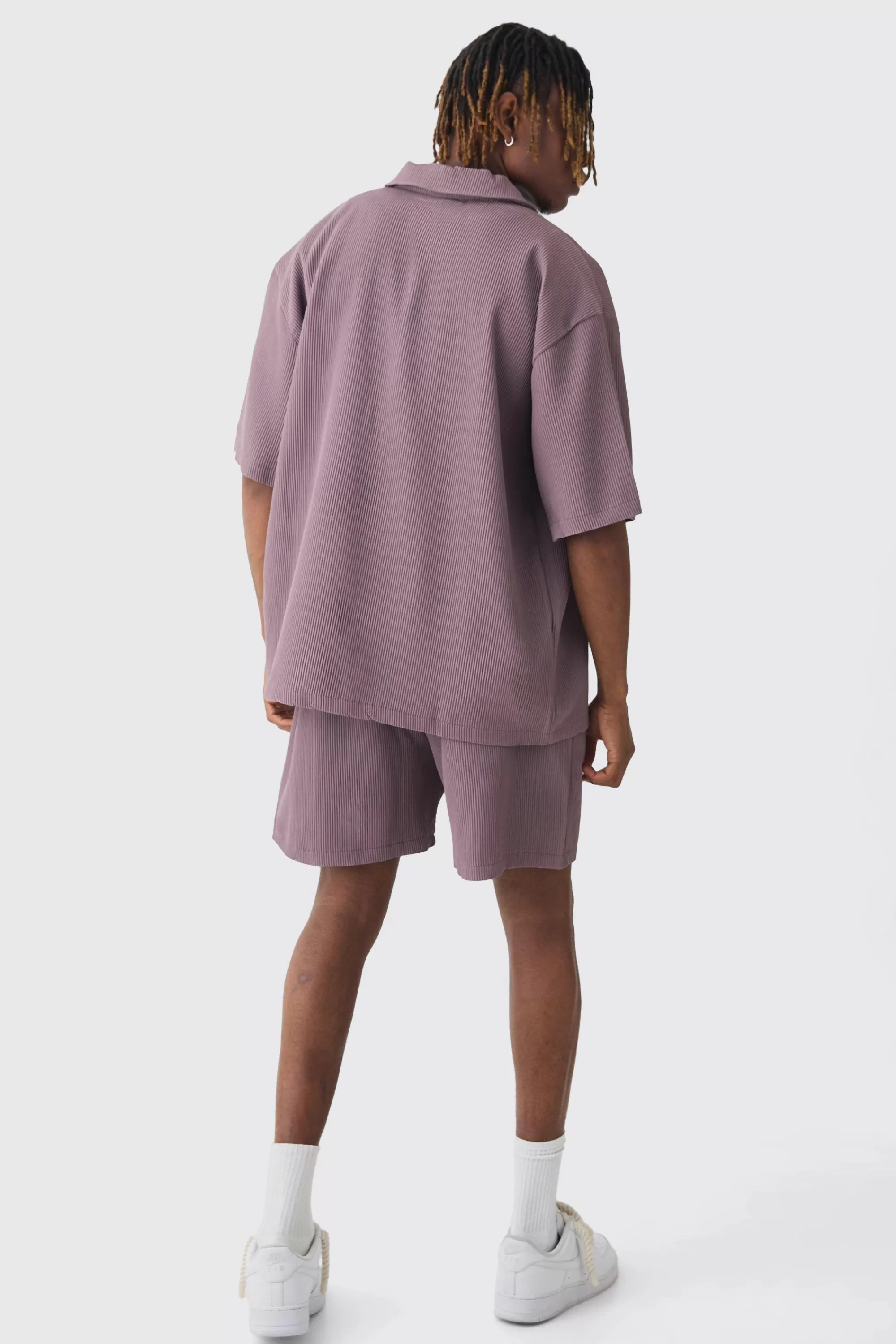 boohooMAN Tall Oversized Short Sleeve Pleated Shirt & Short Set In | UK