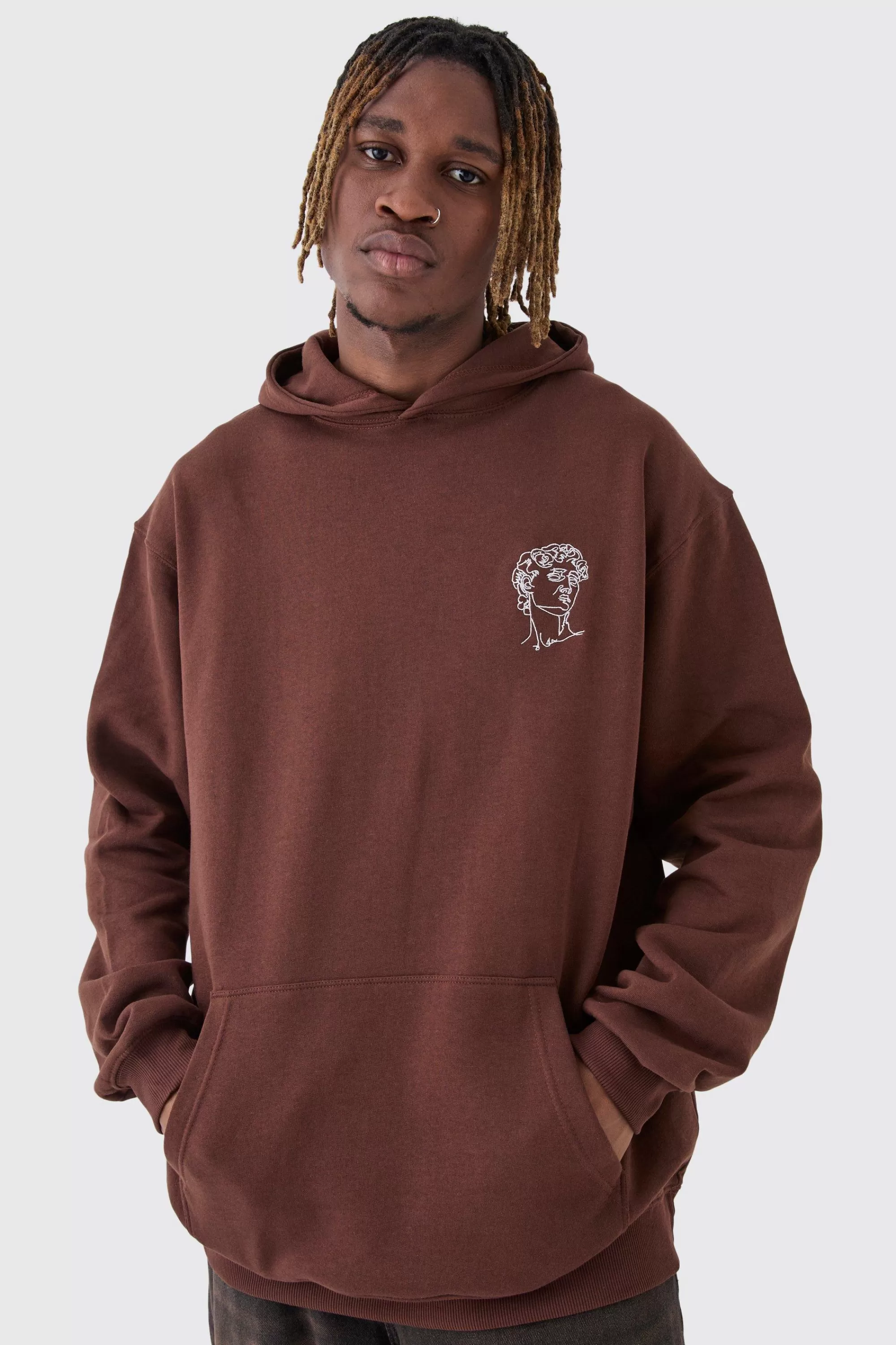 boohooMAN Tall Oversized Statue Embroidered Hoodie | UK