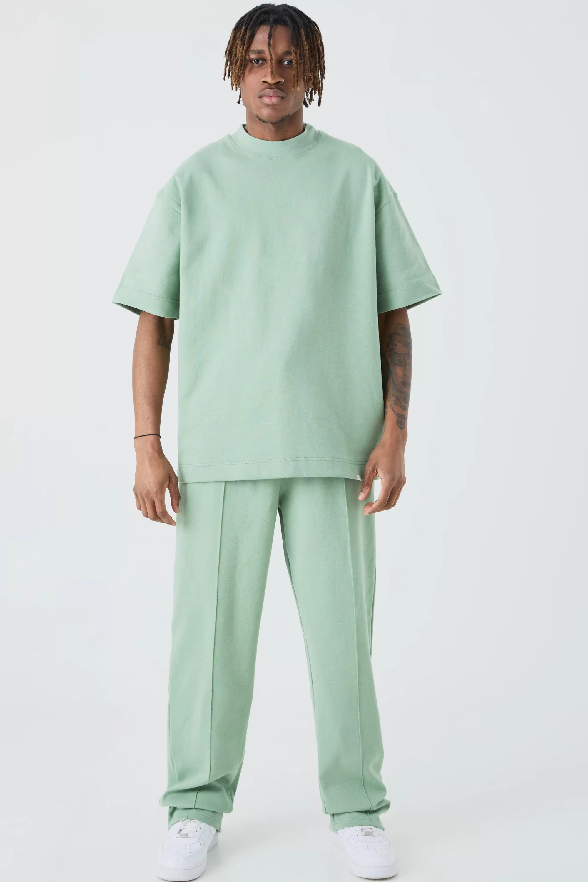 boohooMAN Tall Oversized T-shirt & Relaxed Jogger Interlock Set | UK