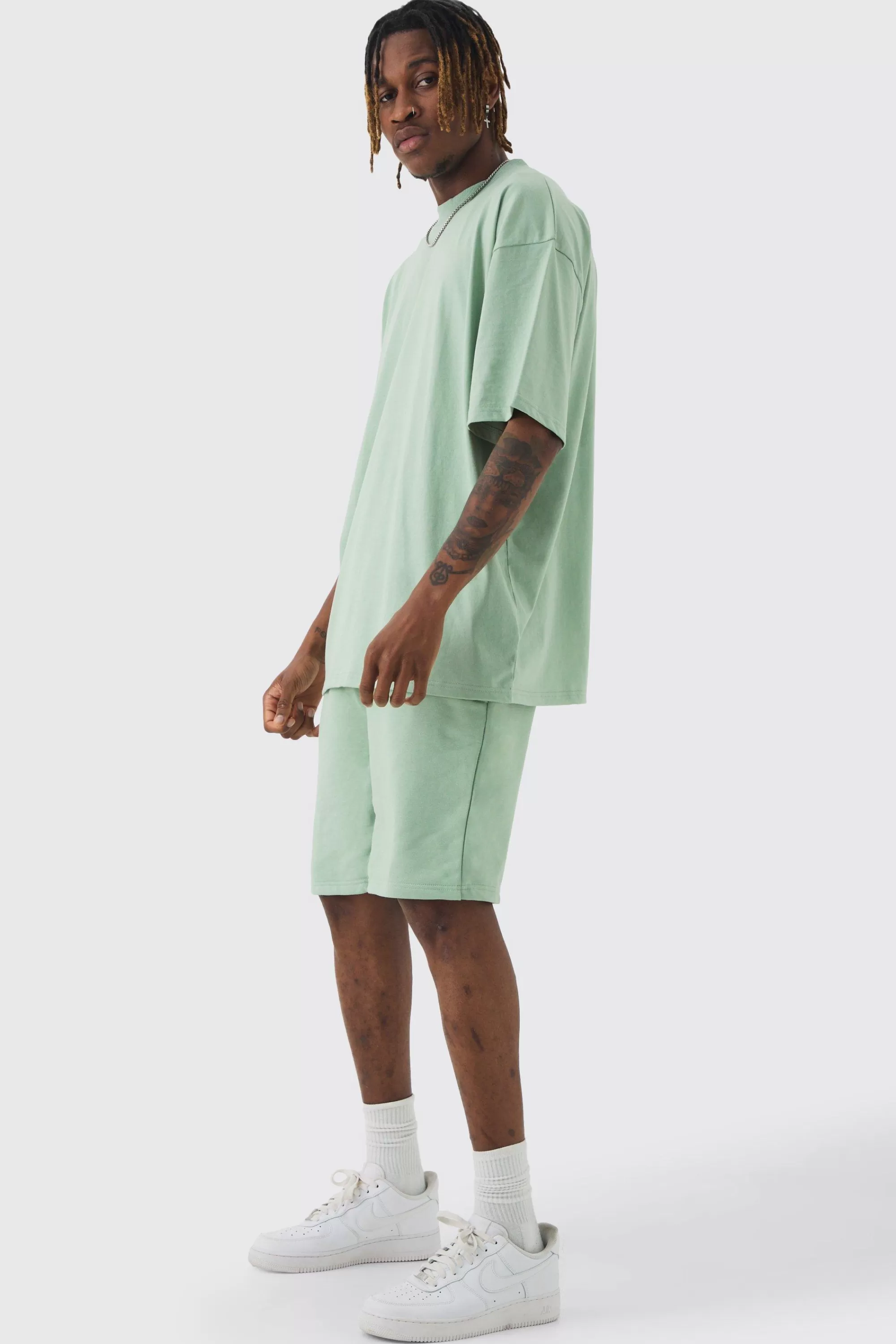 boohooMAN Tall Oversized T-shirt & Short Set | UK