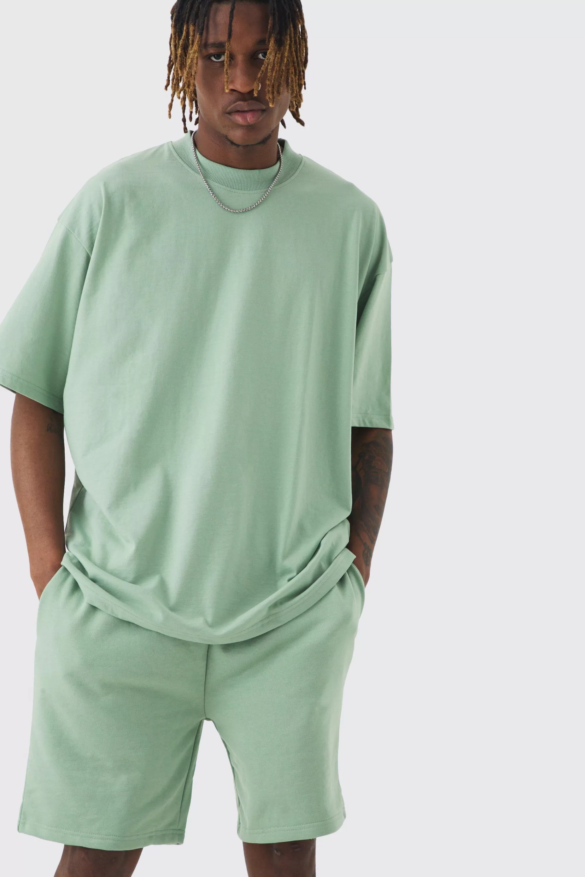 boohooMAN Tall Oversized T-shirt & Short Set | UK