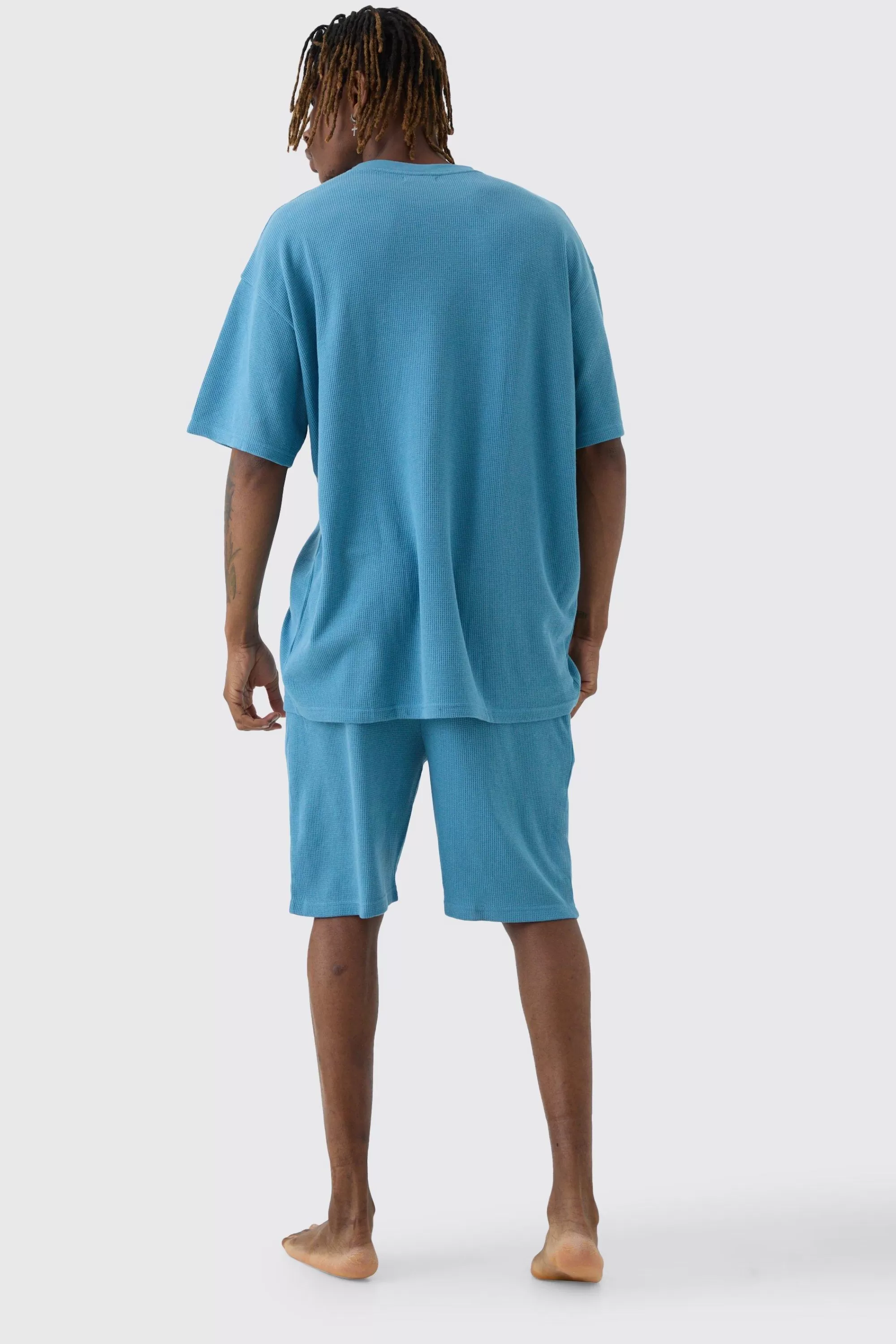 boohooMAN Tall Oversized Waffle Lounge Short Set In | UK