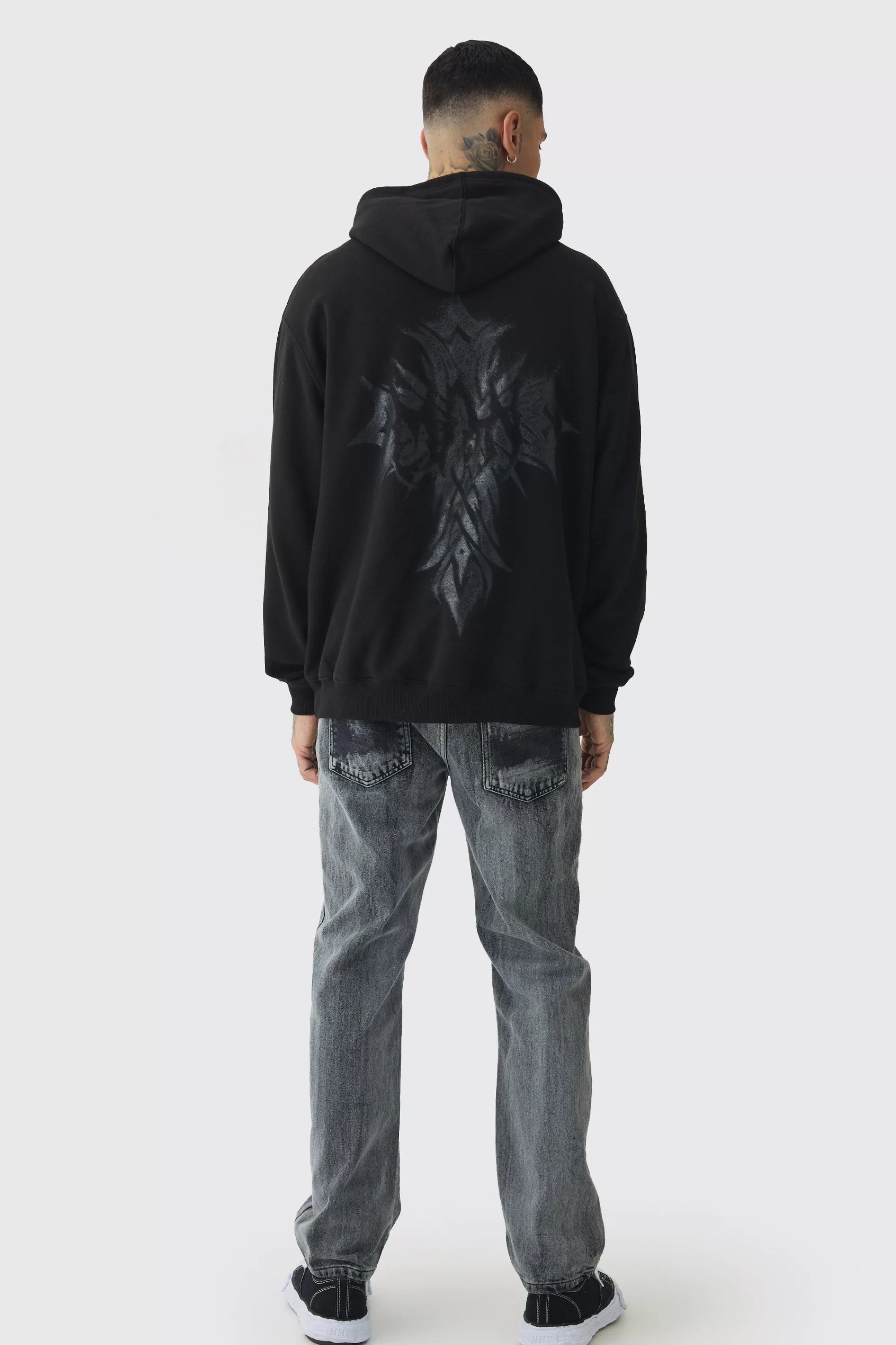 boohooMAN Tall Oversized Worldwide Gothic Cross Print Hoodie | UK