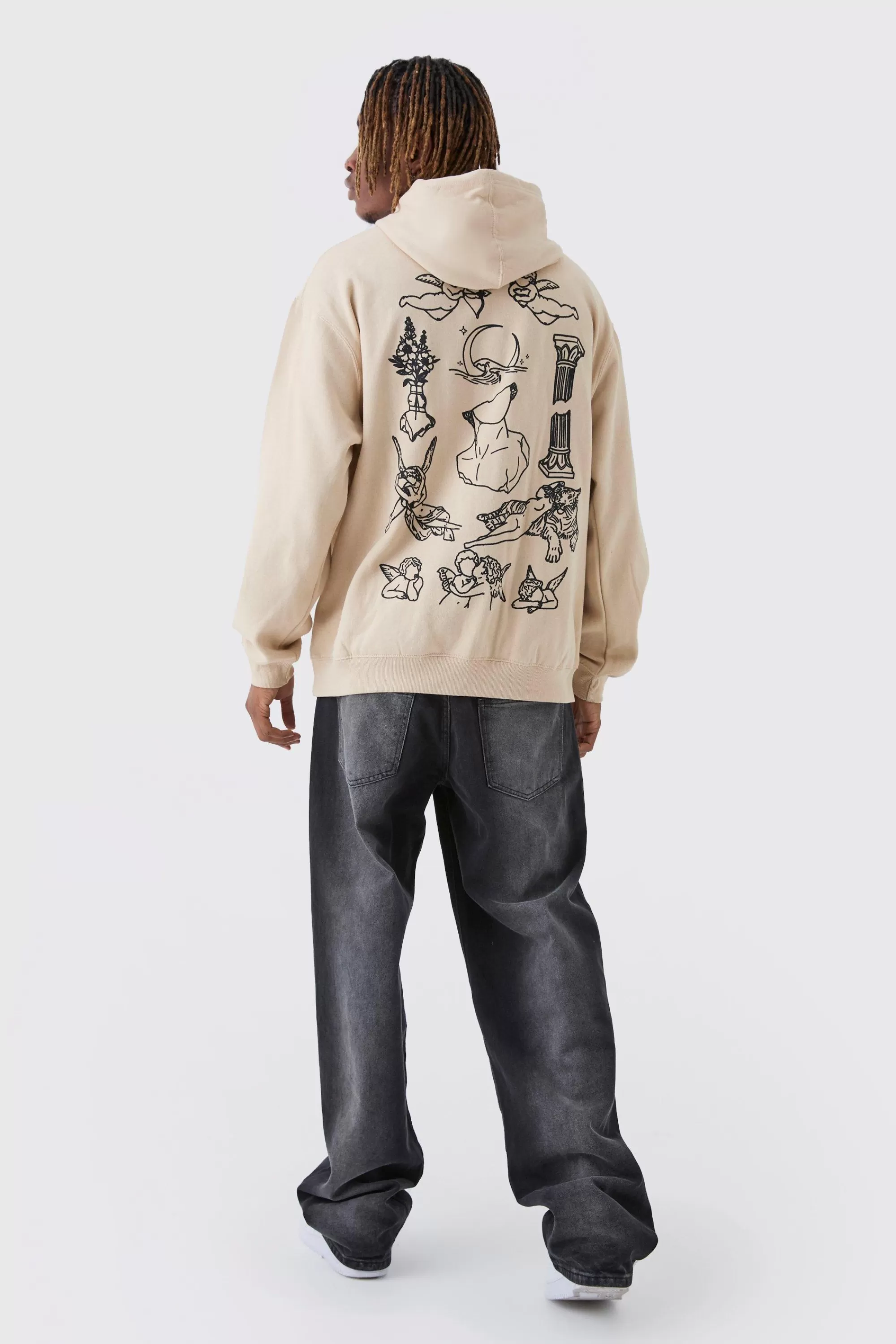 boohooMAN Tall Patchwork Tattoo Print Oversized Hoodie | UK