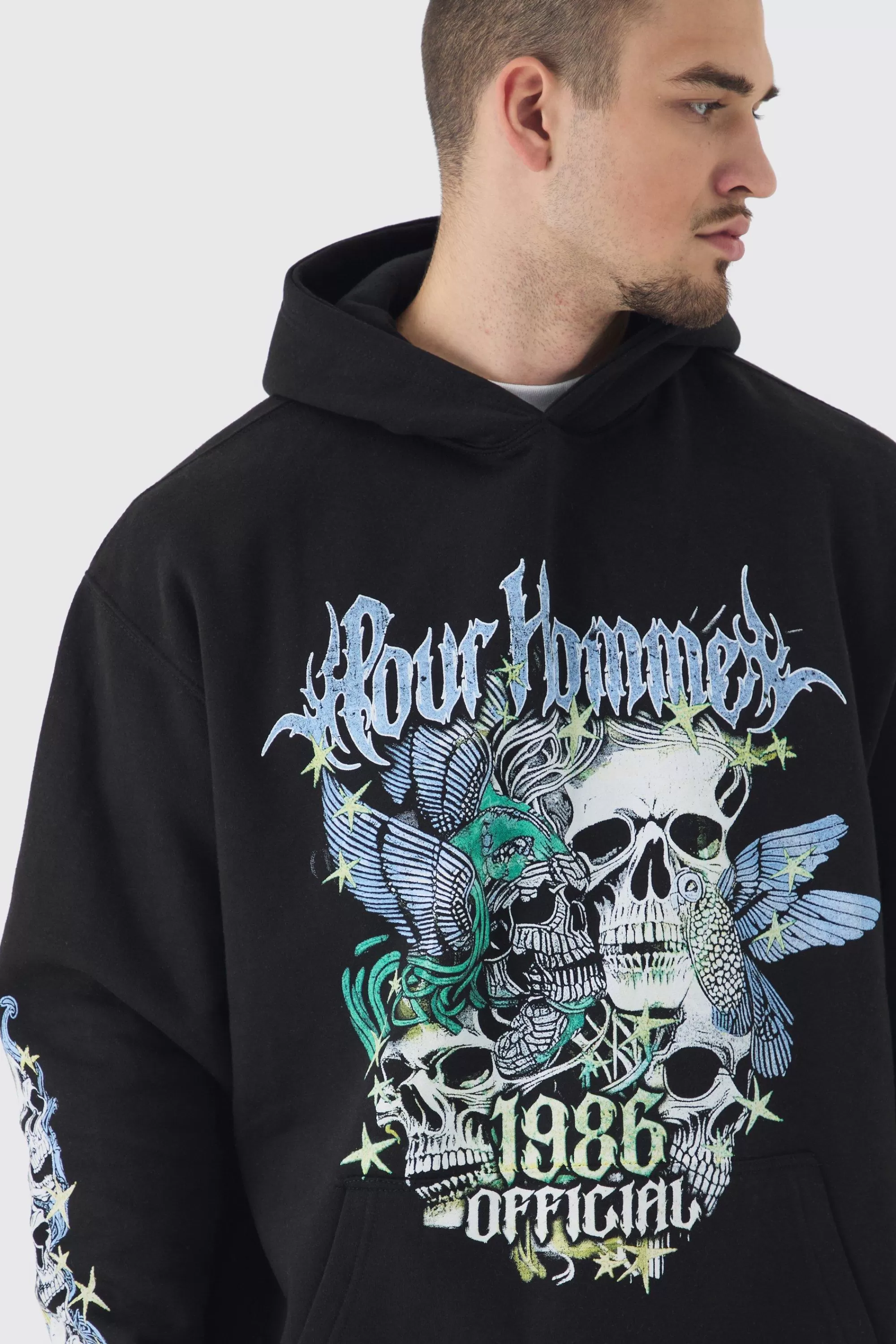 boohooMAN Tall Pour Homme Butterfly Print Oversized Hoodie In | UK