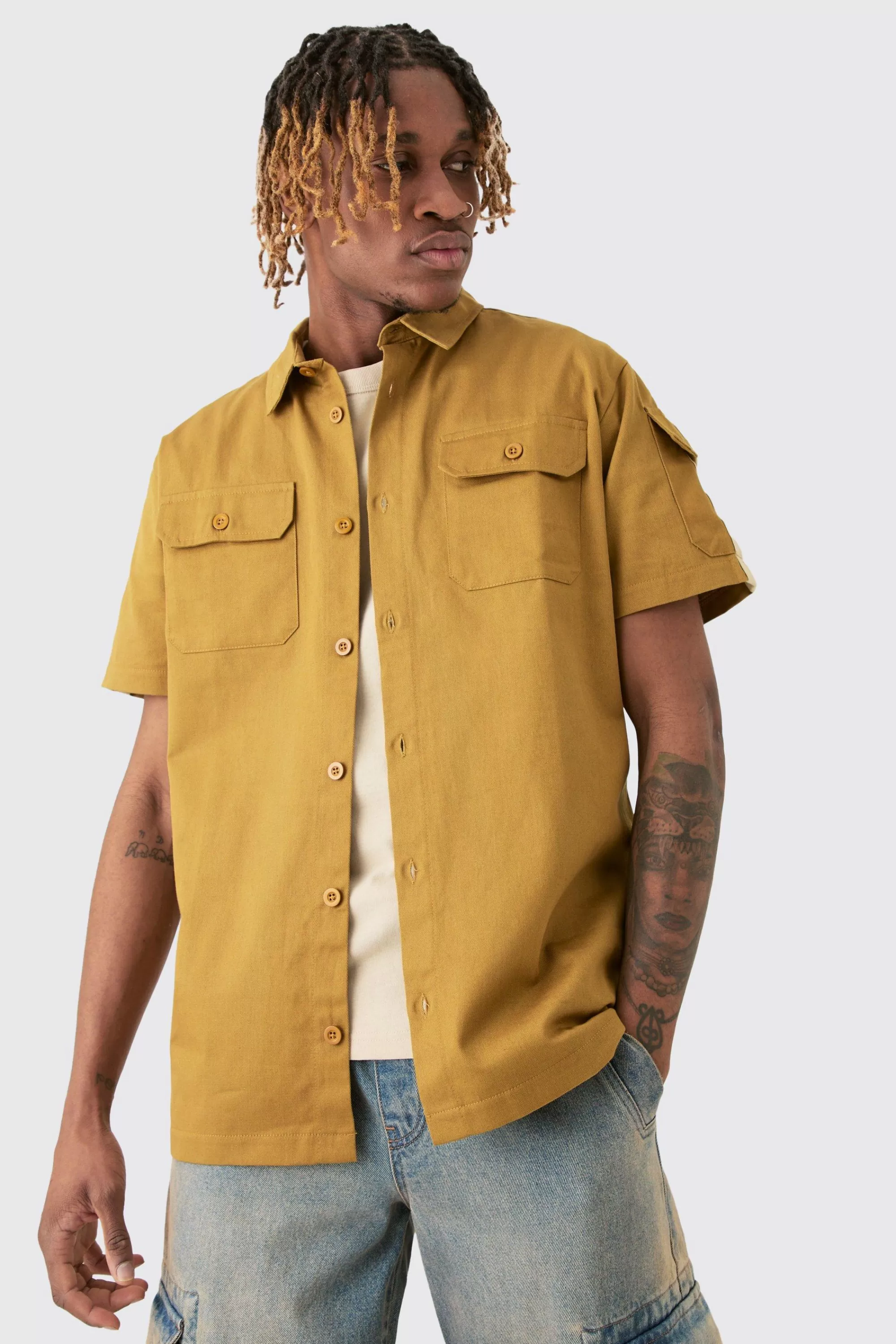 boohooMAN Tall Regular Panel Twill Shirt | UK
