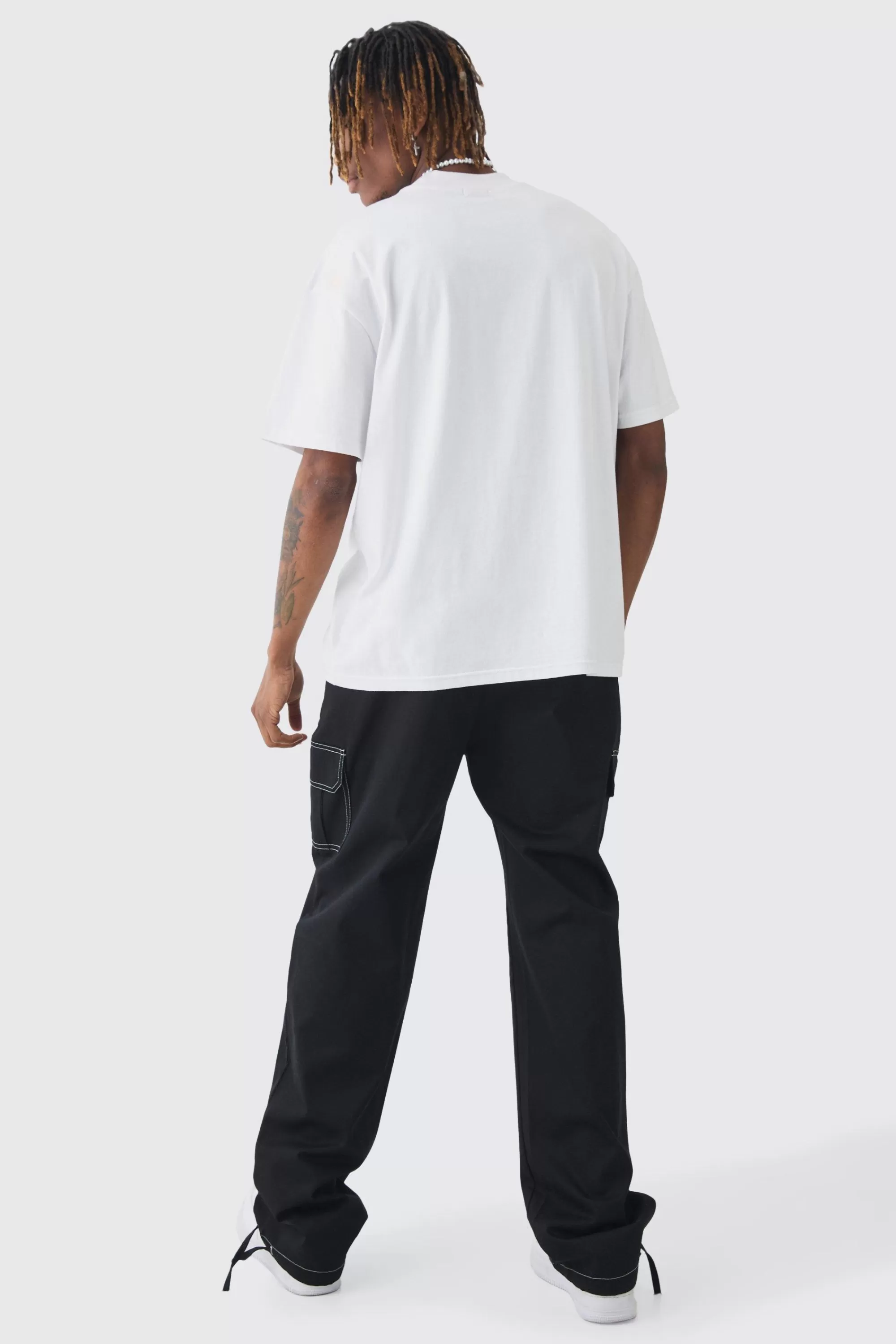 boohooMAN Tall Relaxed Cargo Worldwide Print Trouser | UK