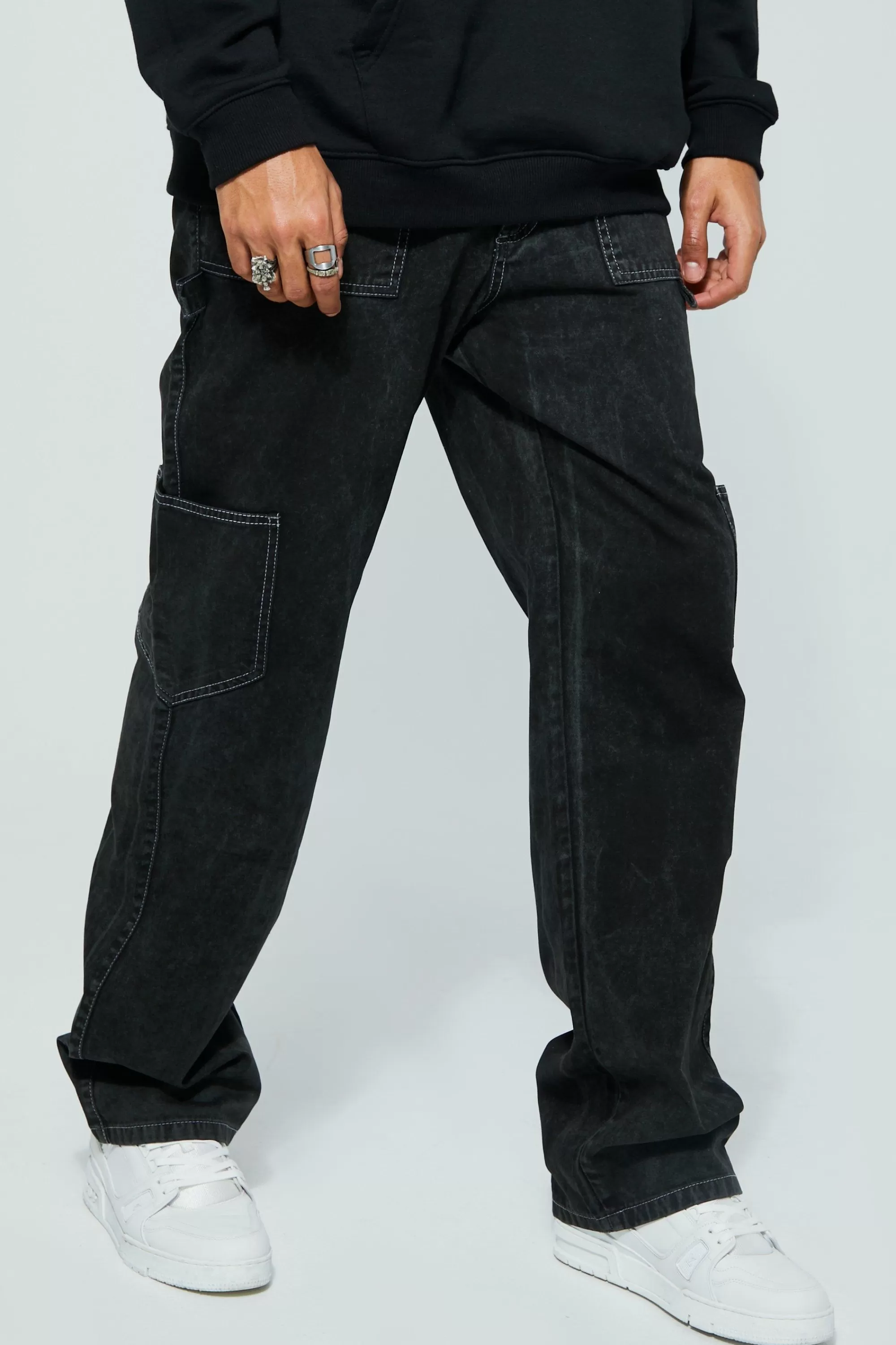 boohooMAN Tall Relaxed Fit Washed Carpenter Cargo Trouser | UK