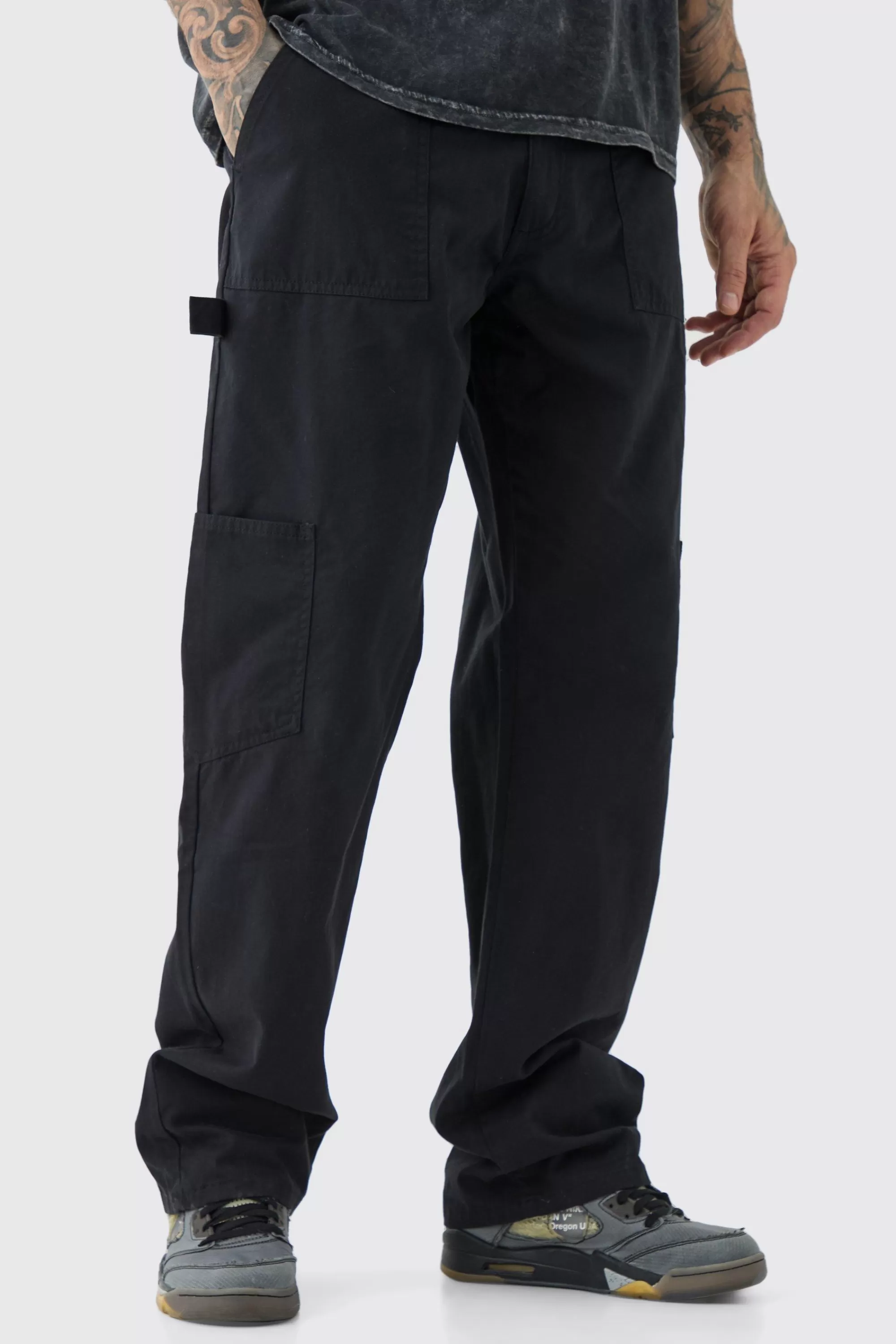 boohooMAN Tall Relaxed Fit Washed Carpenter Cargo Trouser | UK