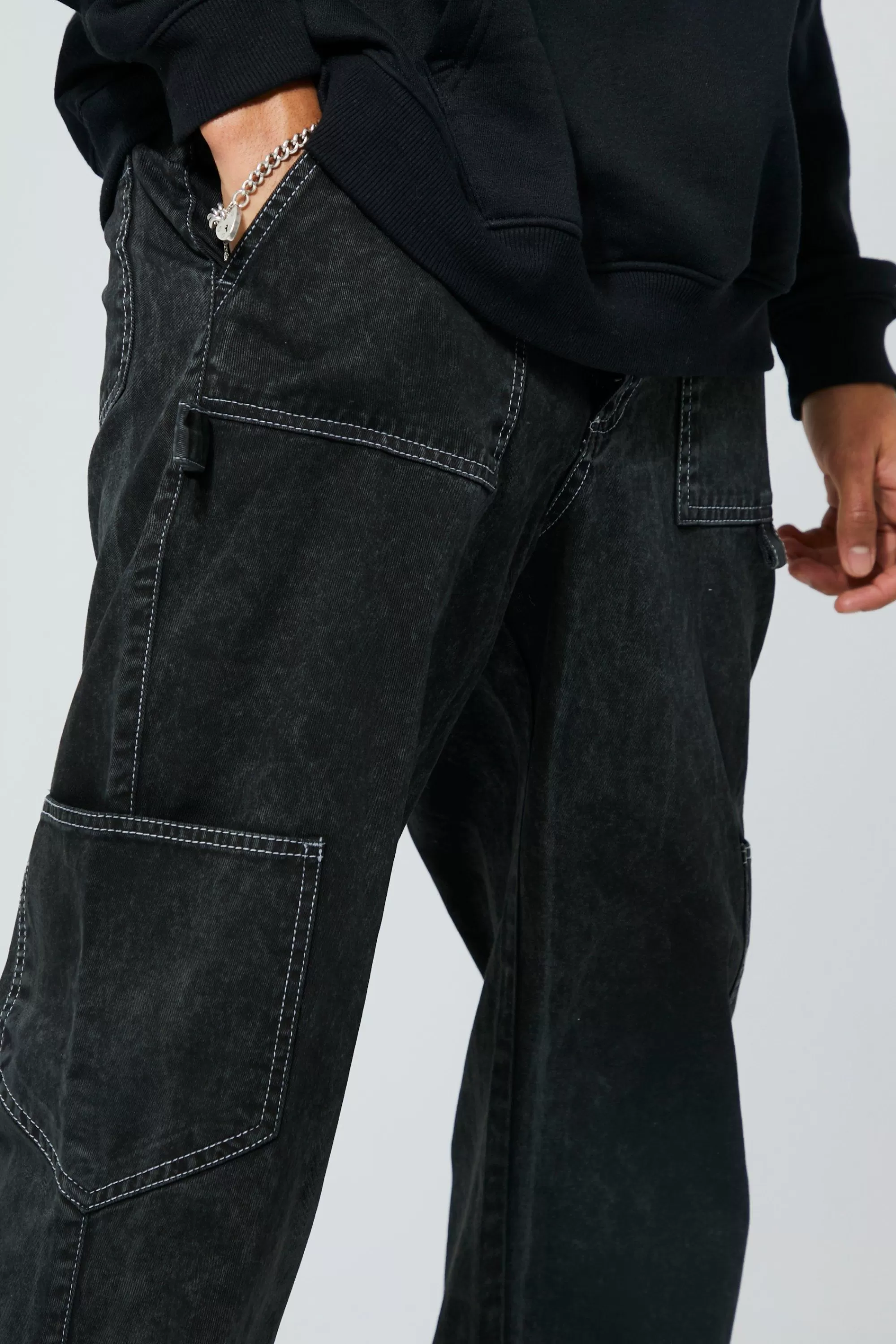 boohooMAN Tall Relaxed Fit Washed Carpenter Cargo Trouser | UK