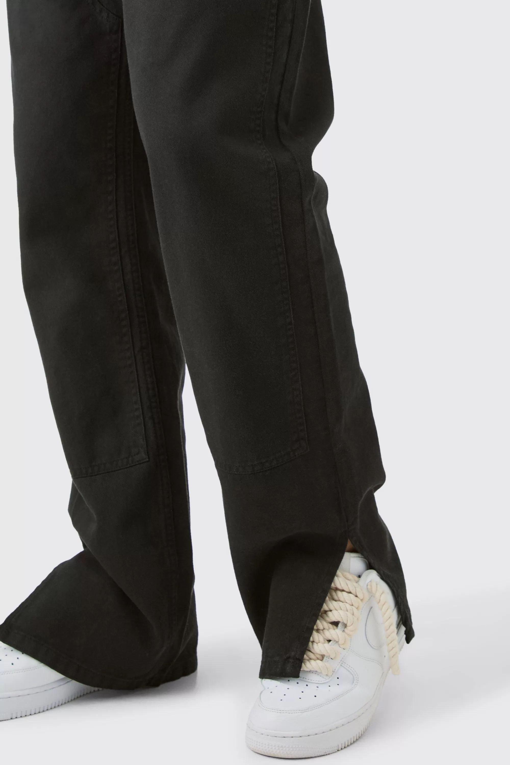 boohooMAN Tall Relaxed Overdye Carpenter Split Hem Trouser In | UK
