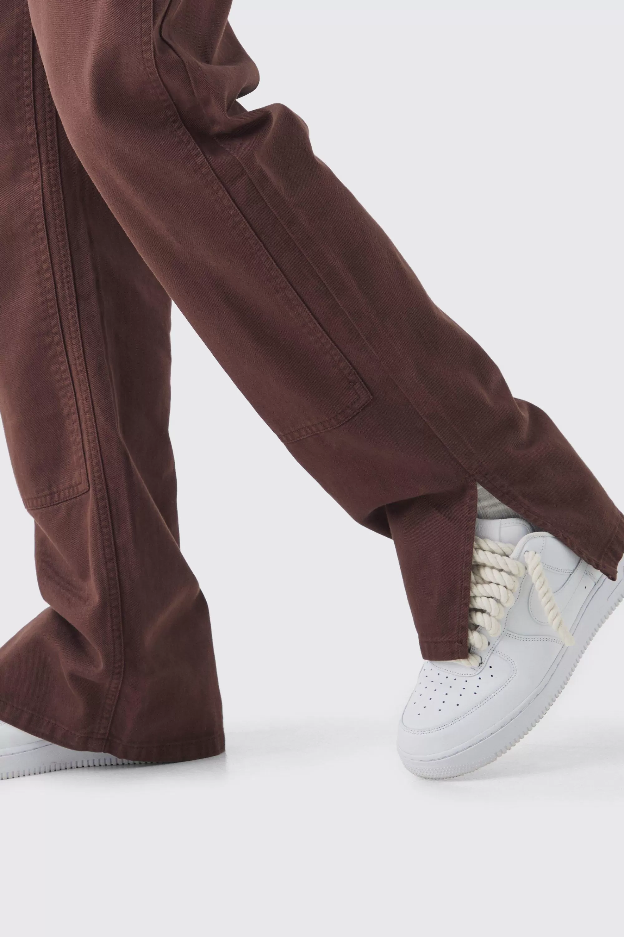 boohooMAN Tall Relaxed Overdye Carpenter Split Hem Trouser In | UK